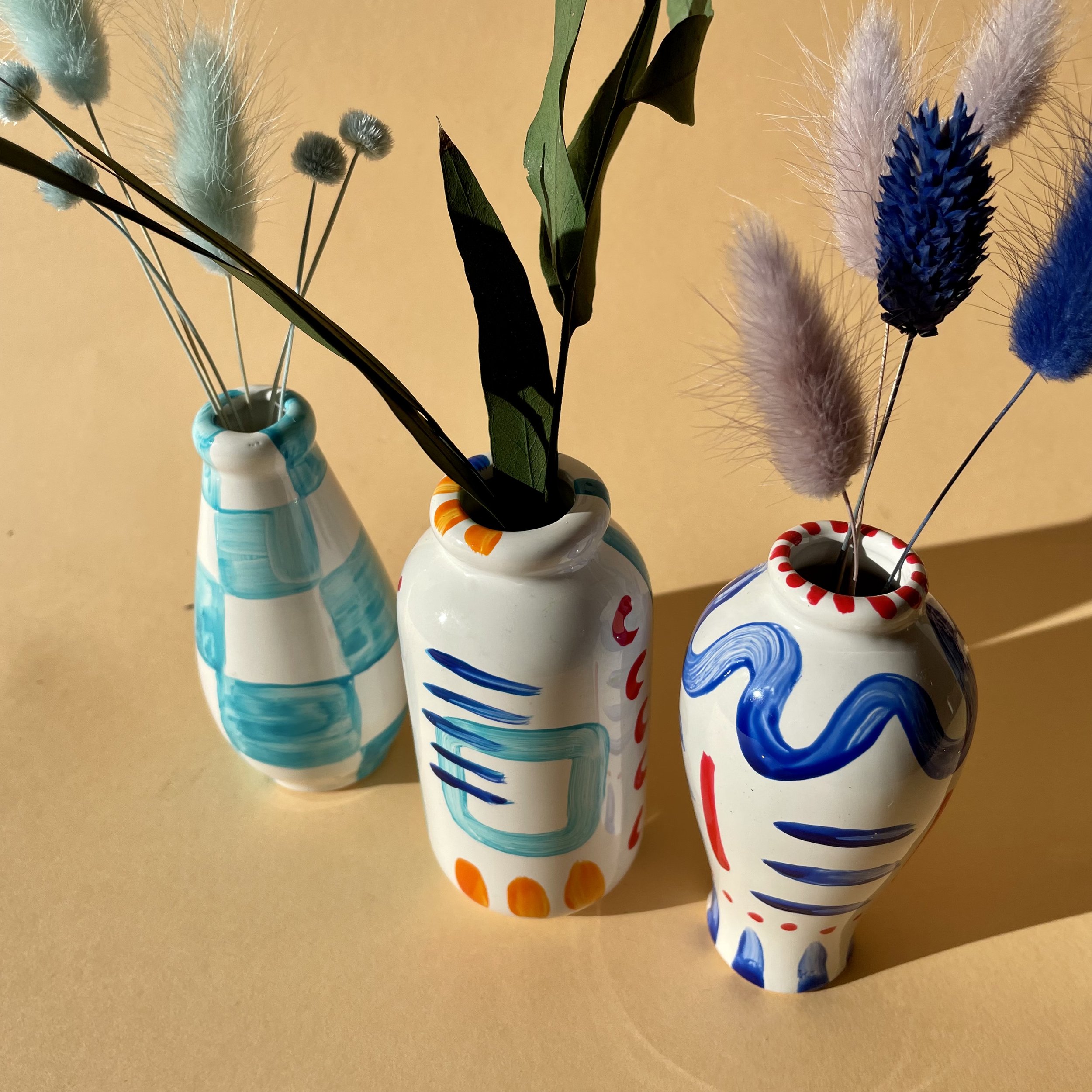 painterly strokes on porcelain vases