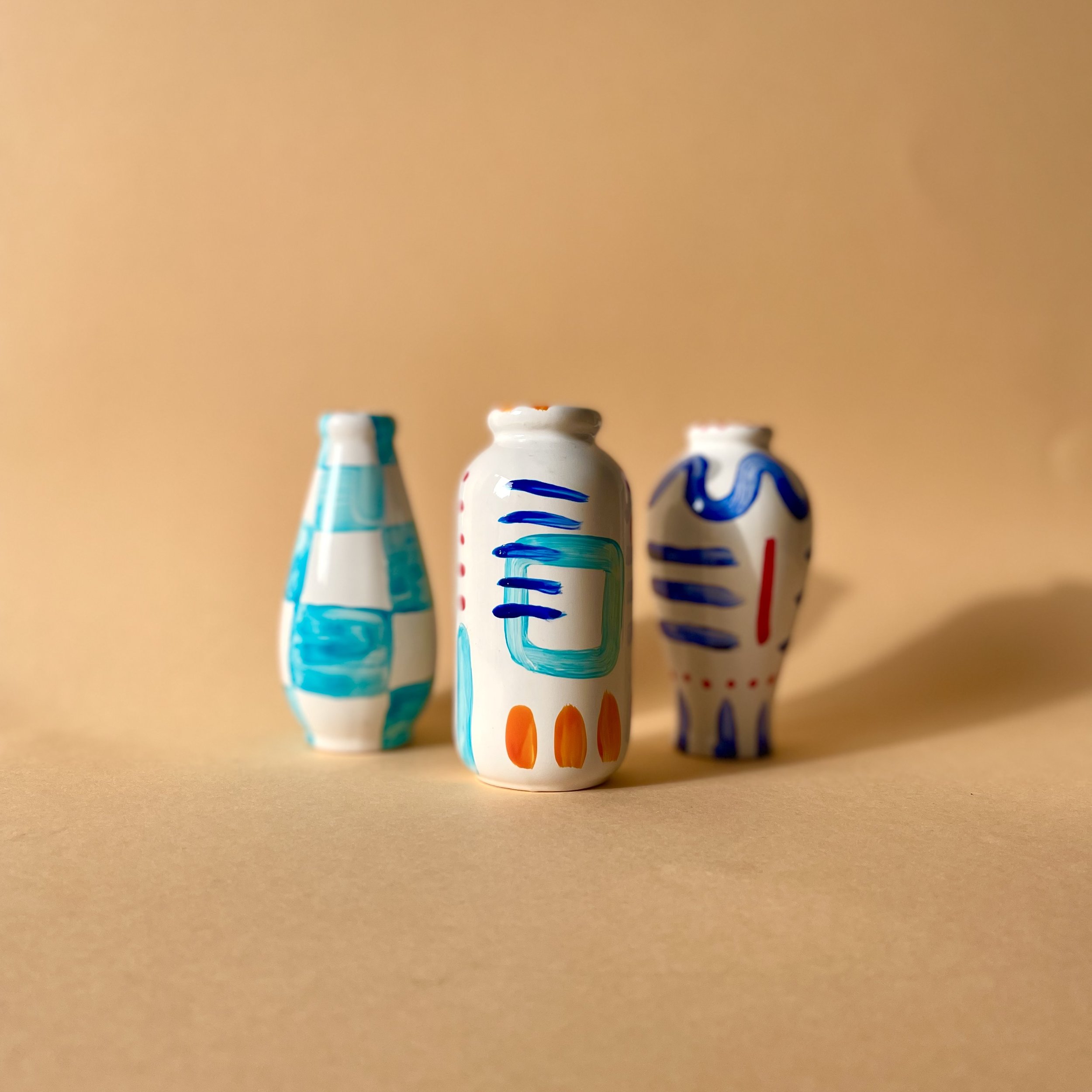 ocean blue stem vase trio