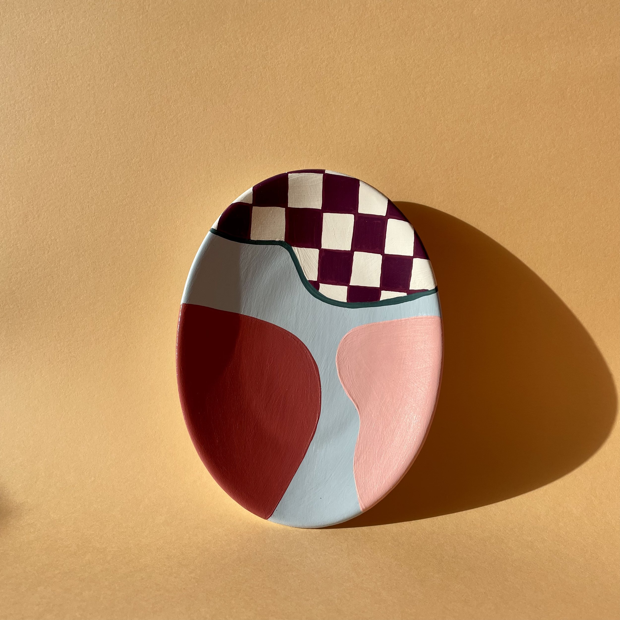 sky blue and burgundy trinket dish
