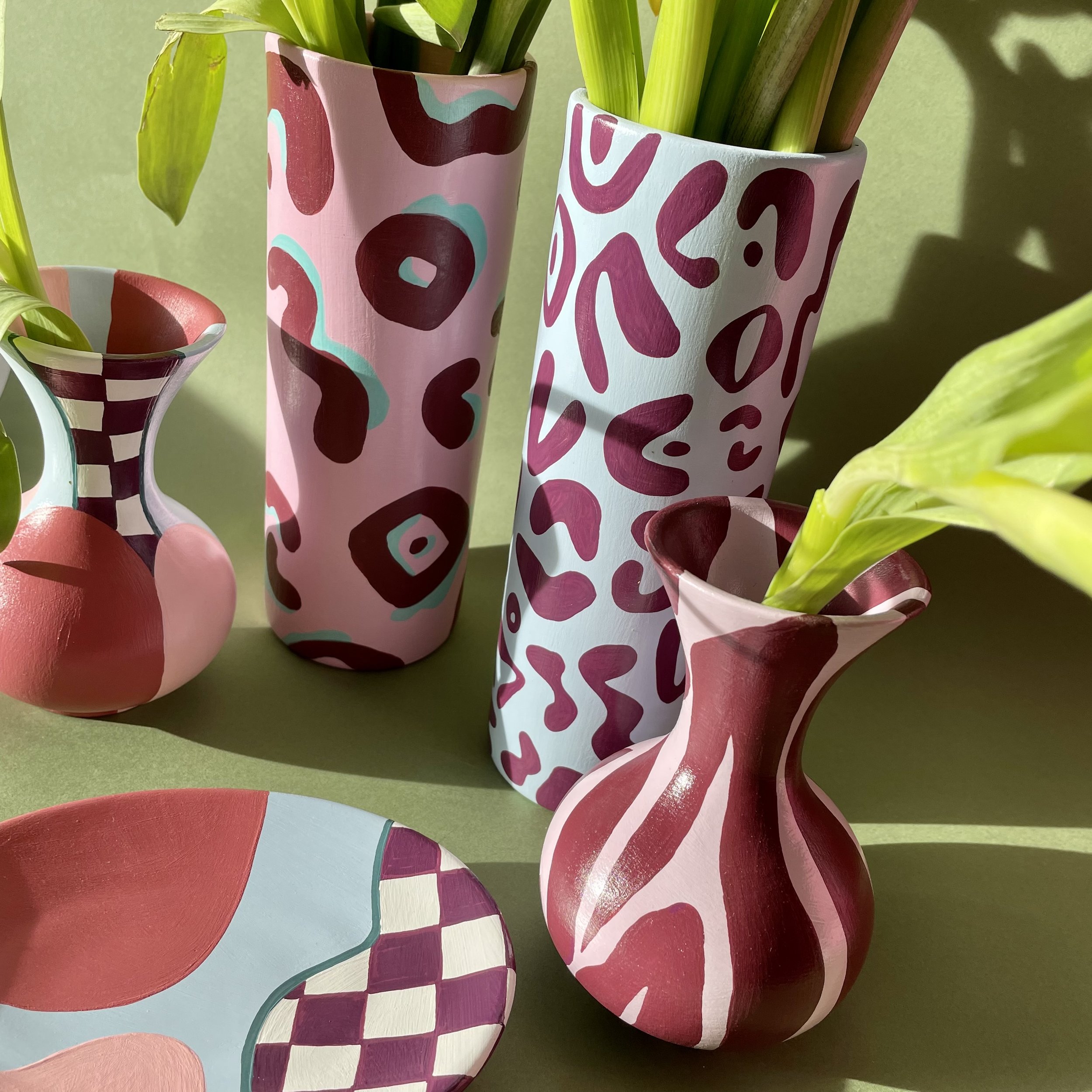 pink and burgundy ceramic homeware