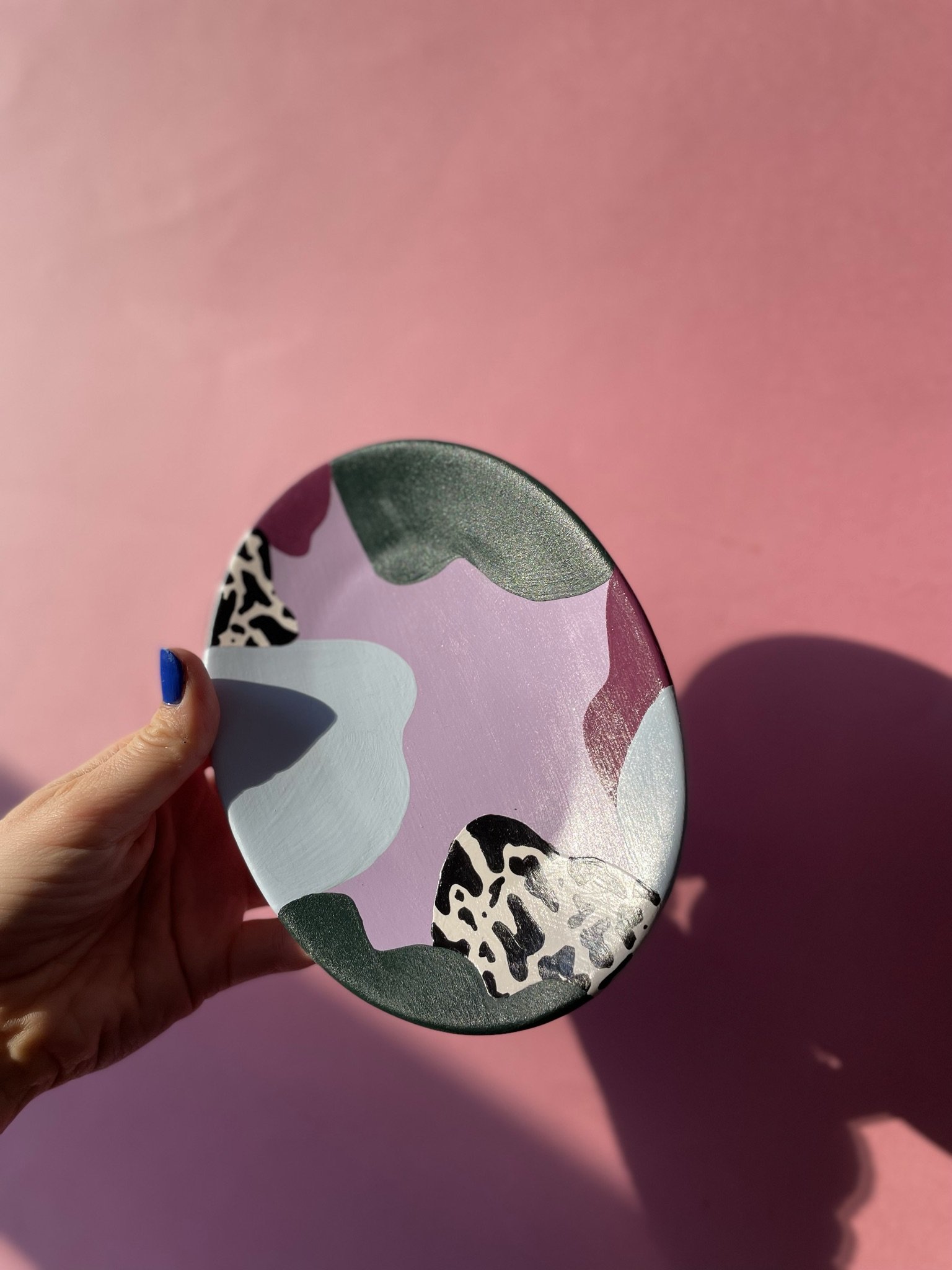lilac and cow print trinket dish