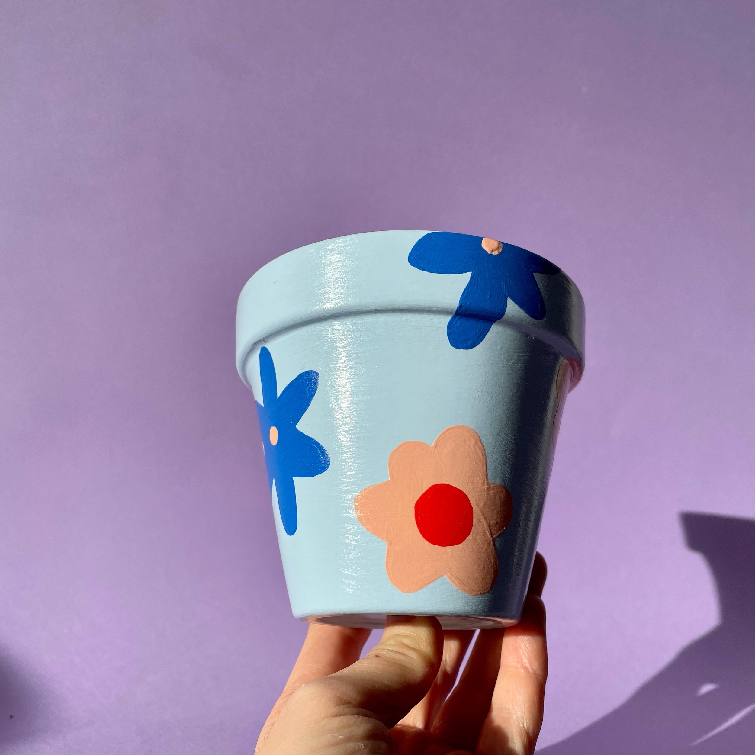 sky blue and peach plant pot