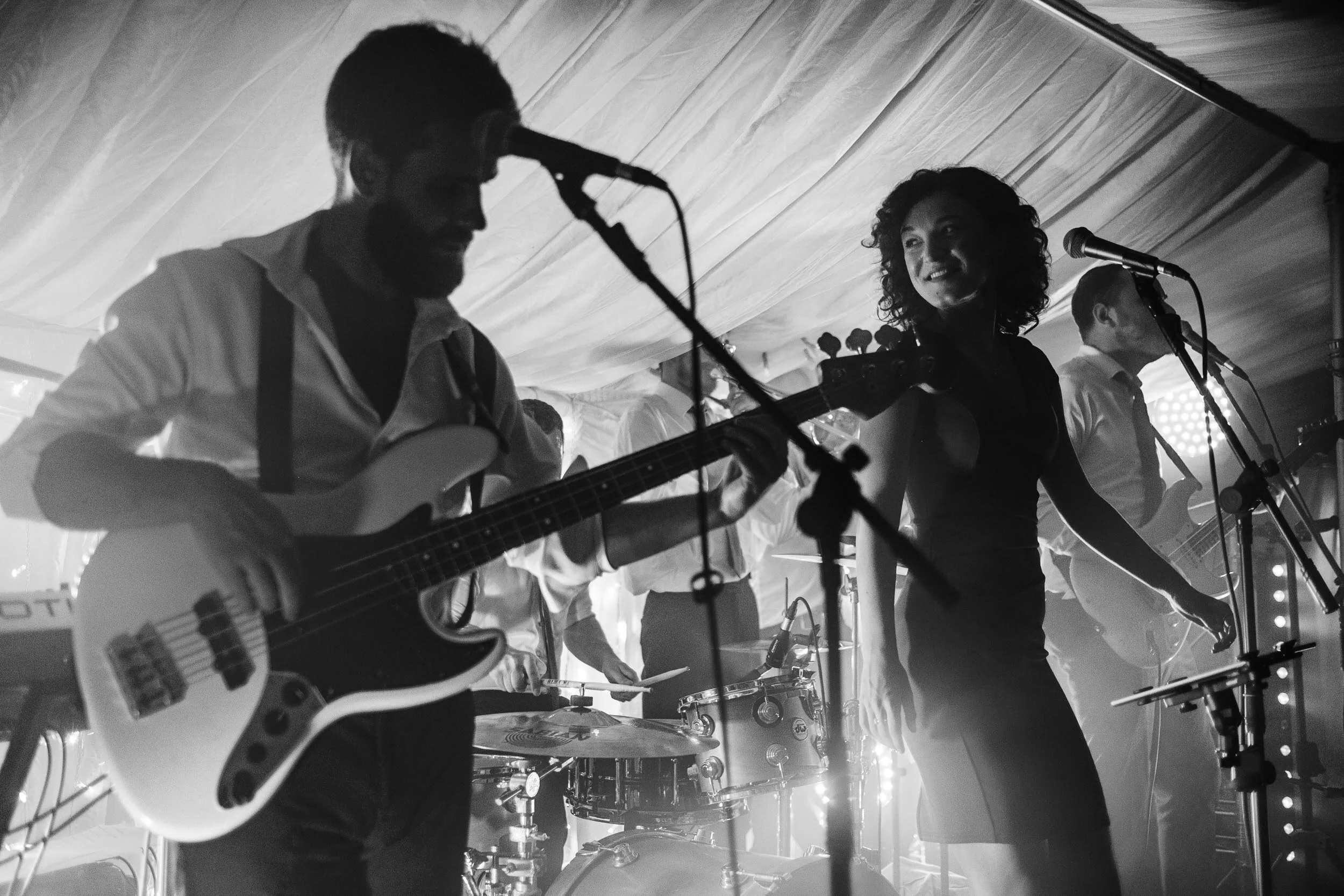 black and white photo of wedding and function band playing soul music