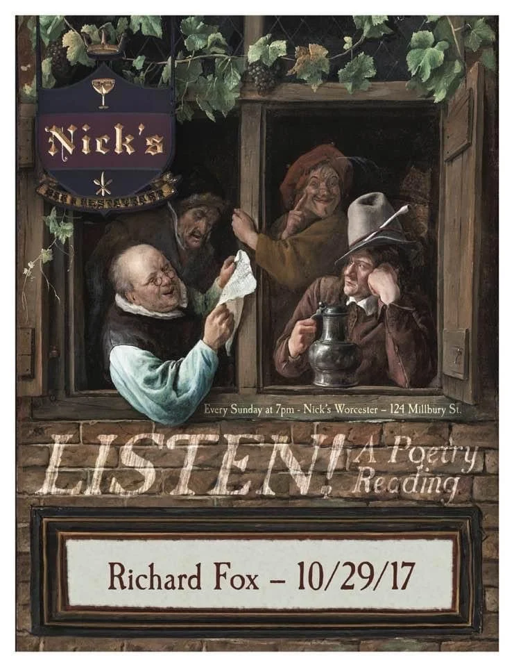 LISTEN! Live at Nick’s, my poetry home. Artwork by Gary Hoare