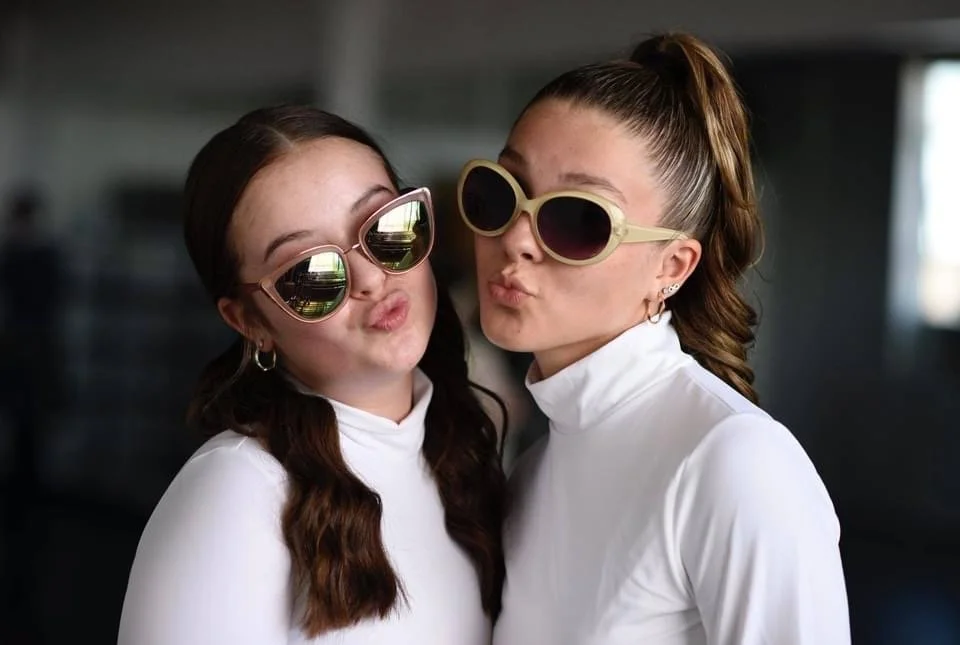 sassy sunglasses duo evil step sisters white turtleneck Sherri Stewart Dance dancer studio acting ballet jazz lyrical contemporary theater musical camp singing voice glee club Amber Keeley director Mpls classes twin cities workshops Spring Dance Thea
