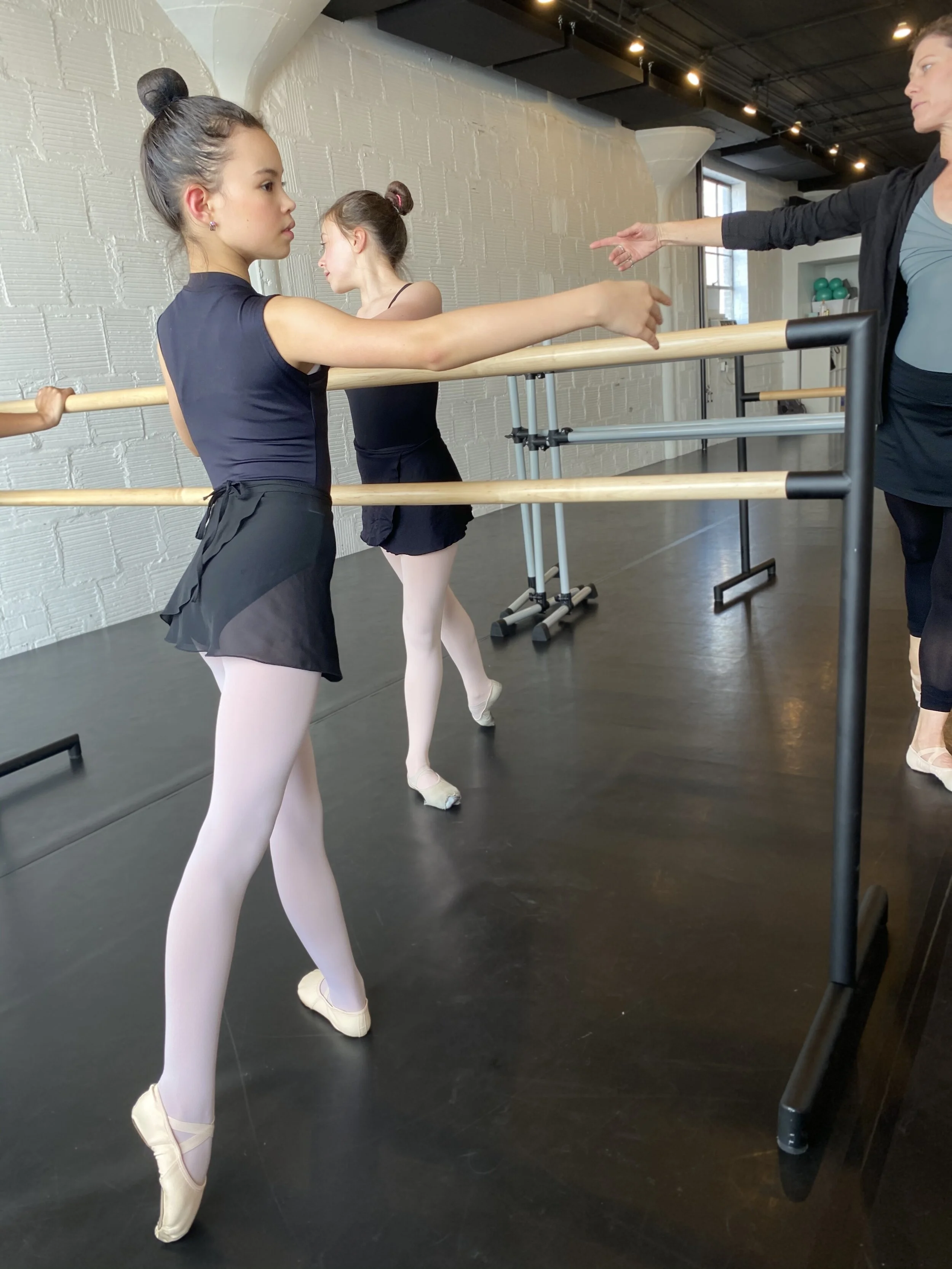 barre black leotard black shirt pink tights arm Dance acting ballet jazz lyrical contemporary theater musical camp singing voice glee club Amber Keeley director Mpls classes twin cities workshops Spring Dance Theatre Academy NE Minneapolis MN St St. 