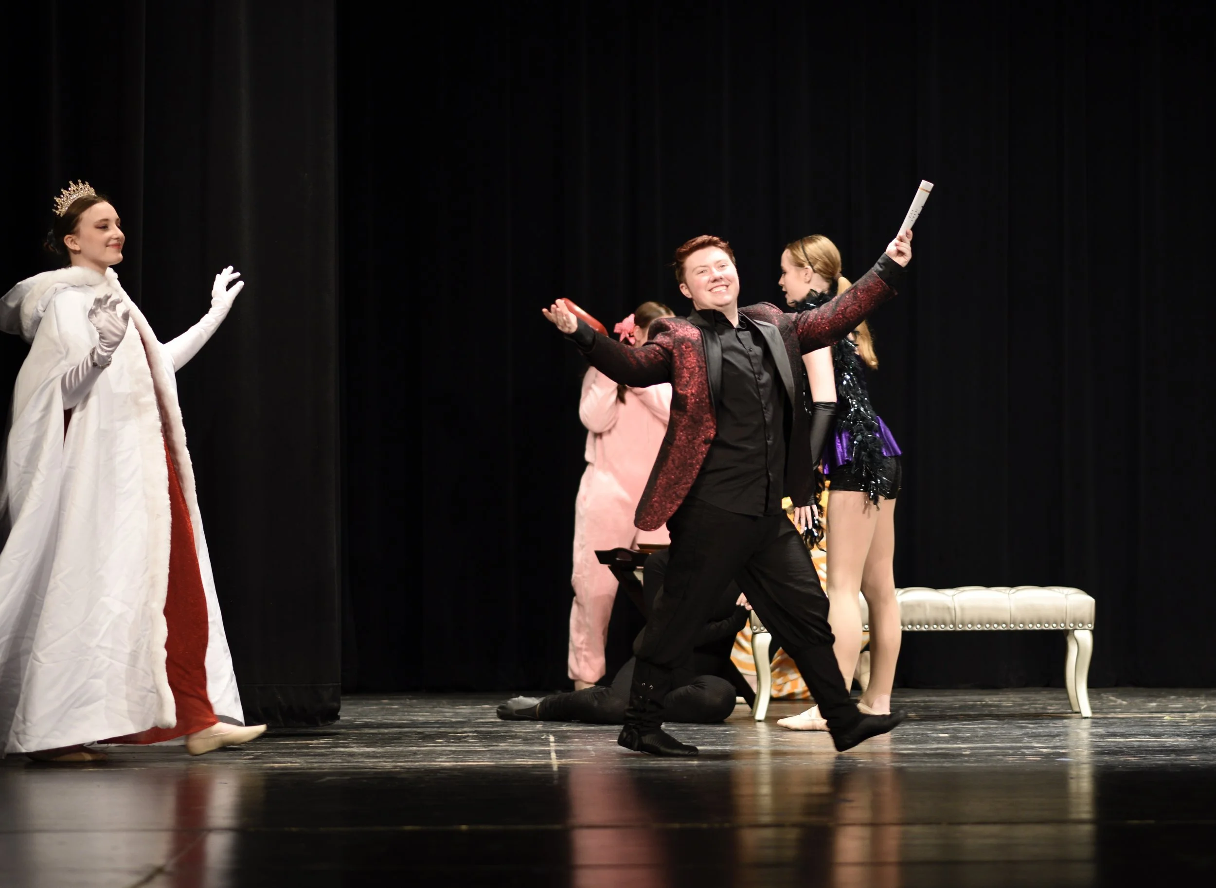 invitation queen duke evil step mother step sisters bench Sherri Stewart Dance dancer studio acting ballet jazz lyrical contemporary theater musical camp singing voice glee club Amber Keeley director Mpls classes twin cities workshops Spring Dance Th