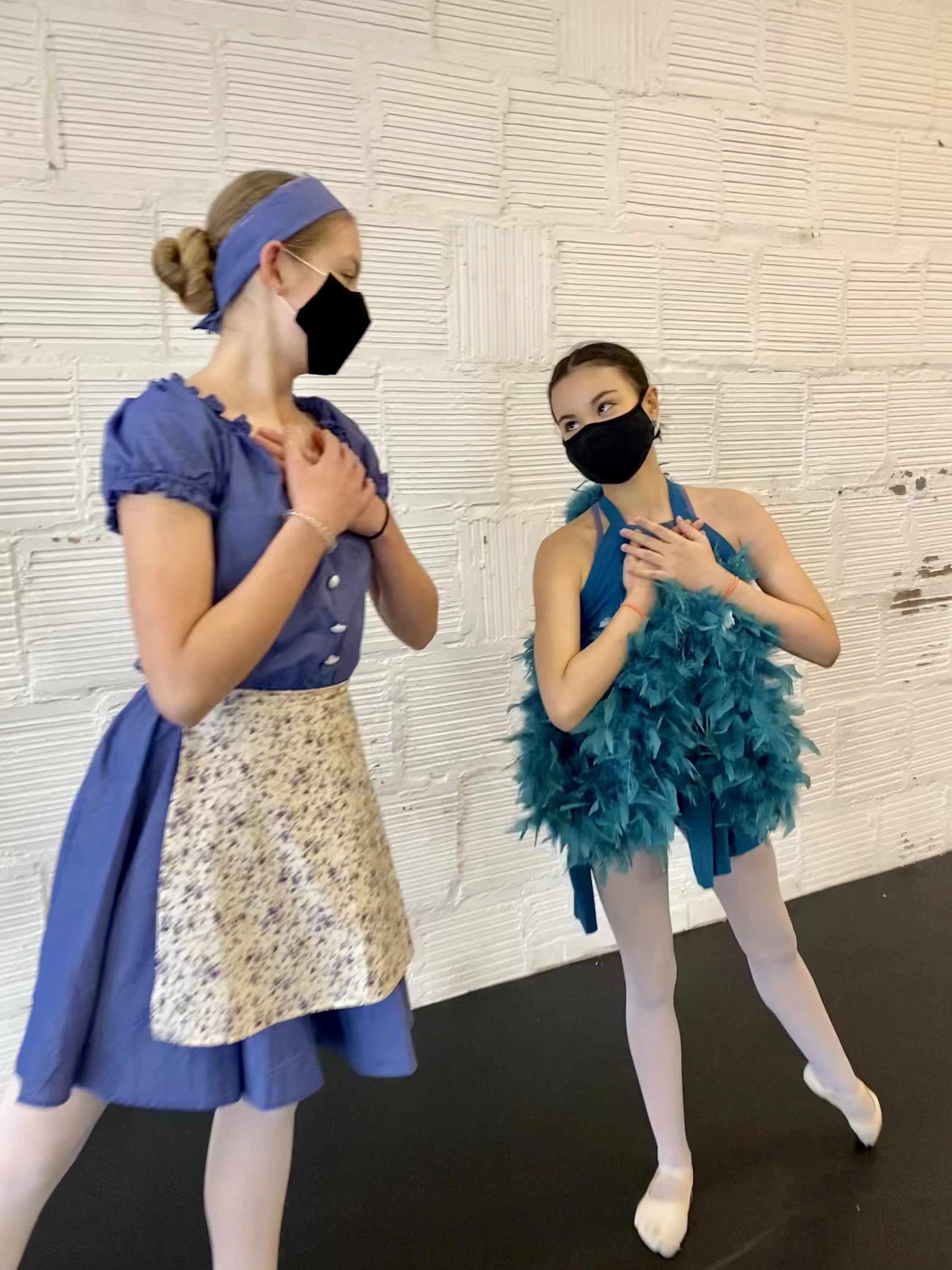blue bird cinderella white brick wall tendu hands on heart Dance dancer acting ballet jazz lyrical contemporary theater musical camp singing voice glee club Amber Keeley director Mpls classes twin cities workshops Spring Dance Theatre Academy NE Minn