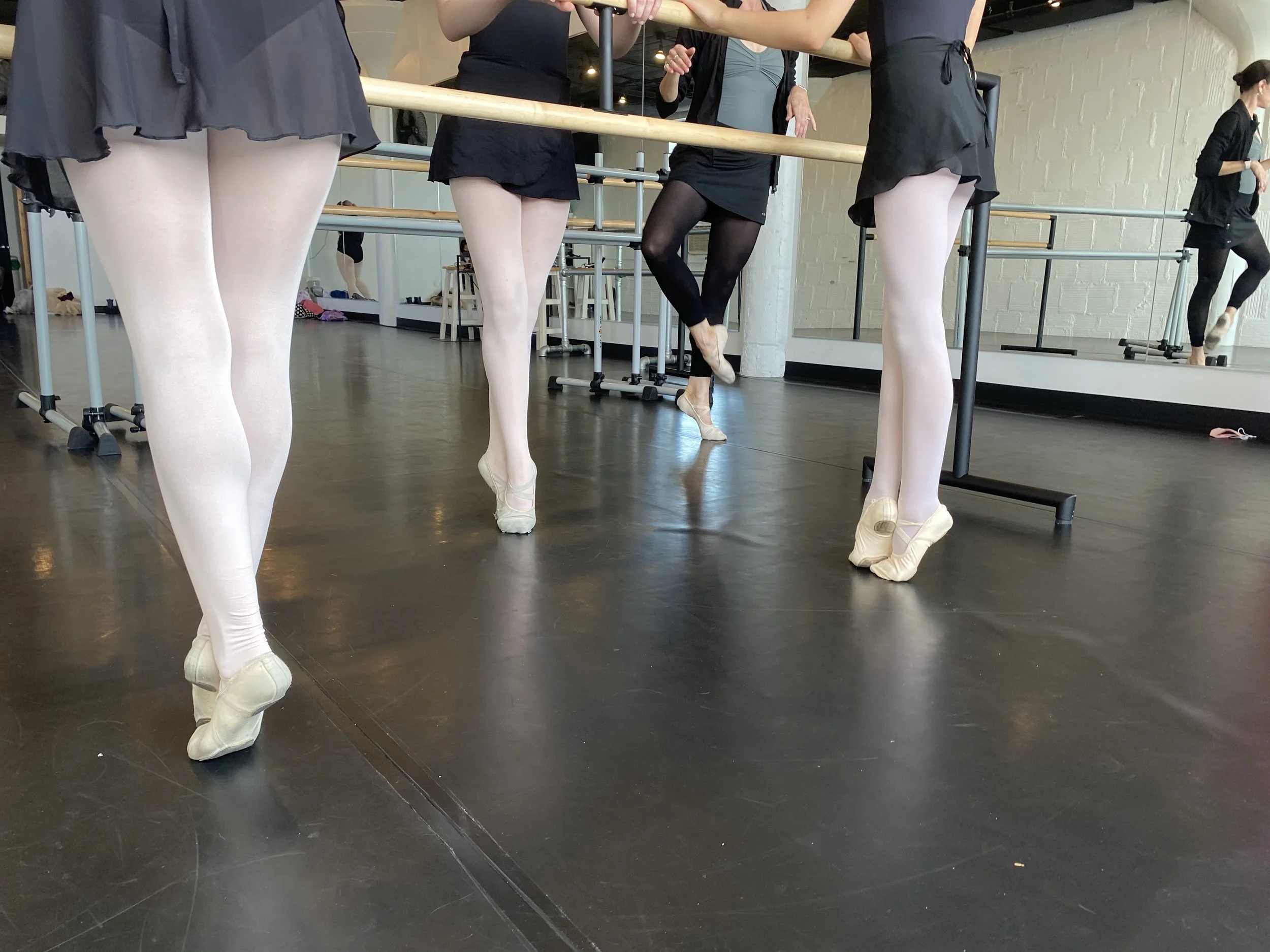 barre sus-sous sous-sus black leotard black skirts pink tights 3 girls Dance acting ballet jazz lyrical contemporary theater musical camp singing voice glee club Amber Keeley director Mpls classes twin cities workshops Spring Dance Theatre Academy NE