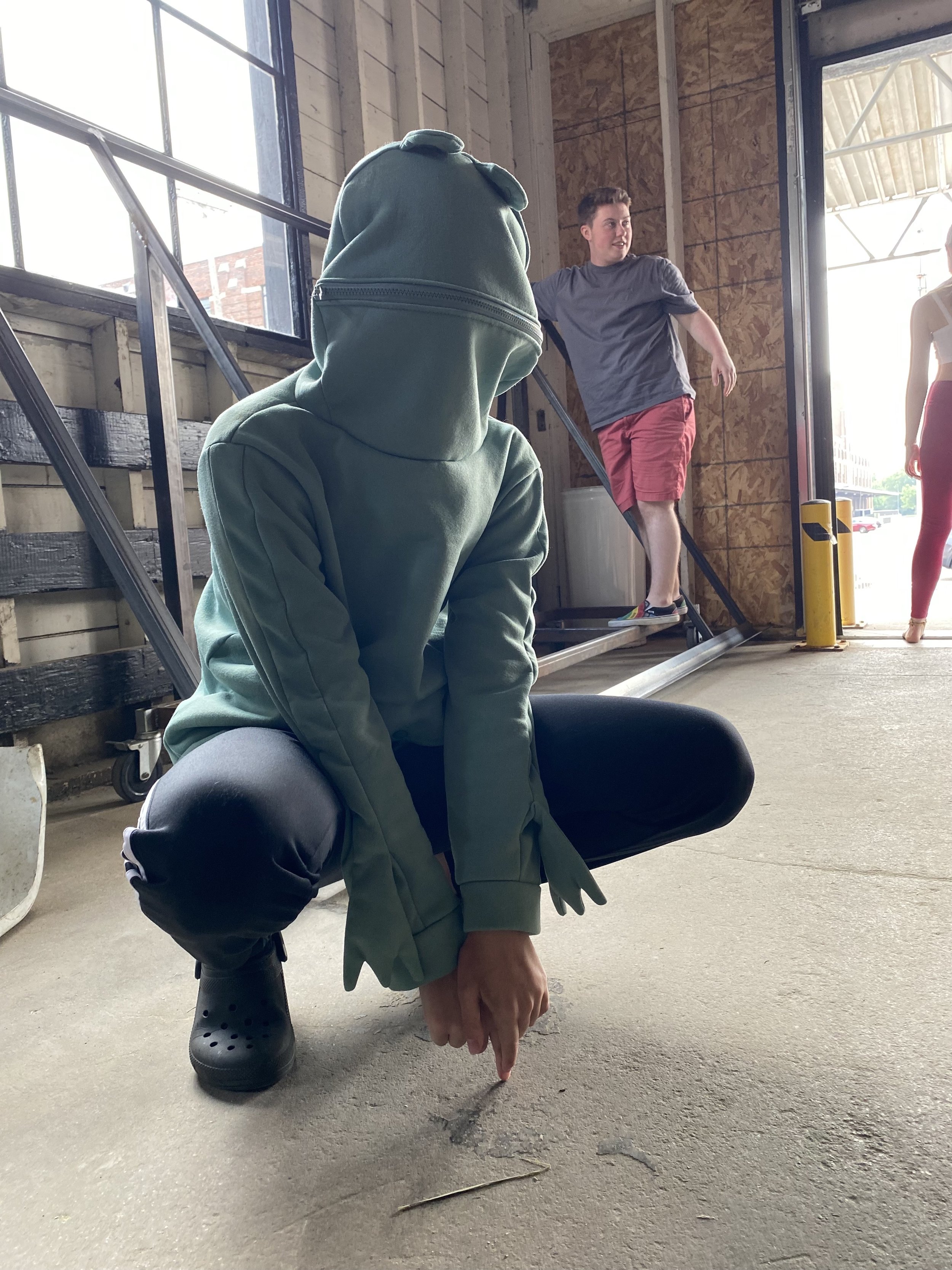 frog sweater crouch pink shorts gray shirt black pants industrial Dance dancer studio acting ballet jazz lyrical contemporary theater musical camp singing voice glee club Amber Keeley director Mpls classes twin cities workshops Spring Dance Theatre A