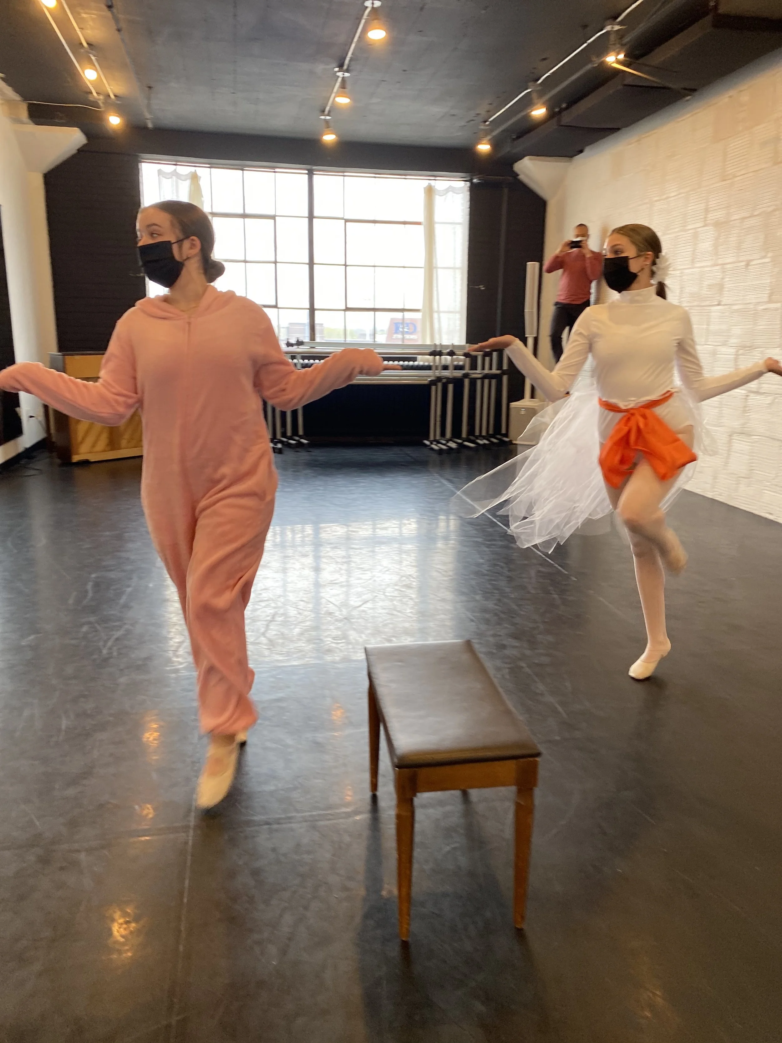 onsie window black floor floof orange pink tutu Dance dancer studio acting ballet jazz lyrical contemporary theater musical camp singing voice glee club Amber Keeley director Mpls classes twin cities workshops Spring Dance Theatre Academy NE Minneapo