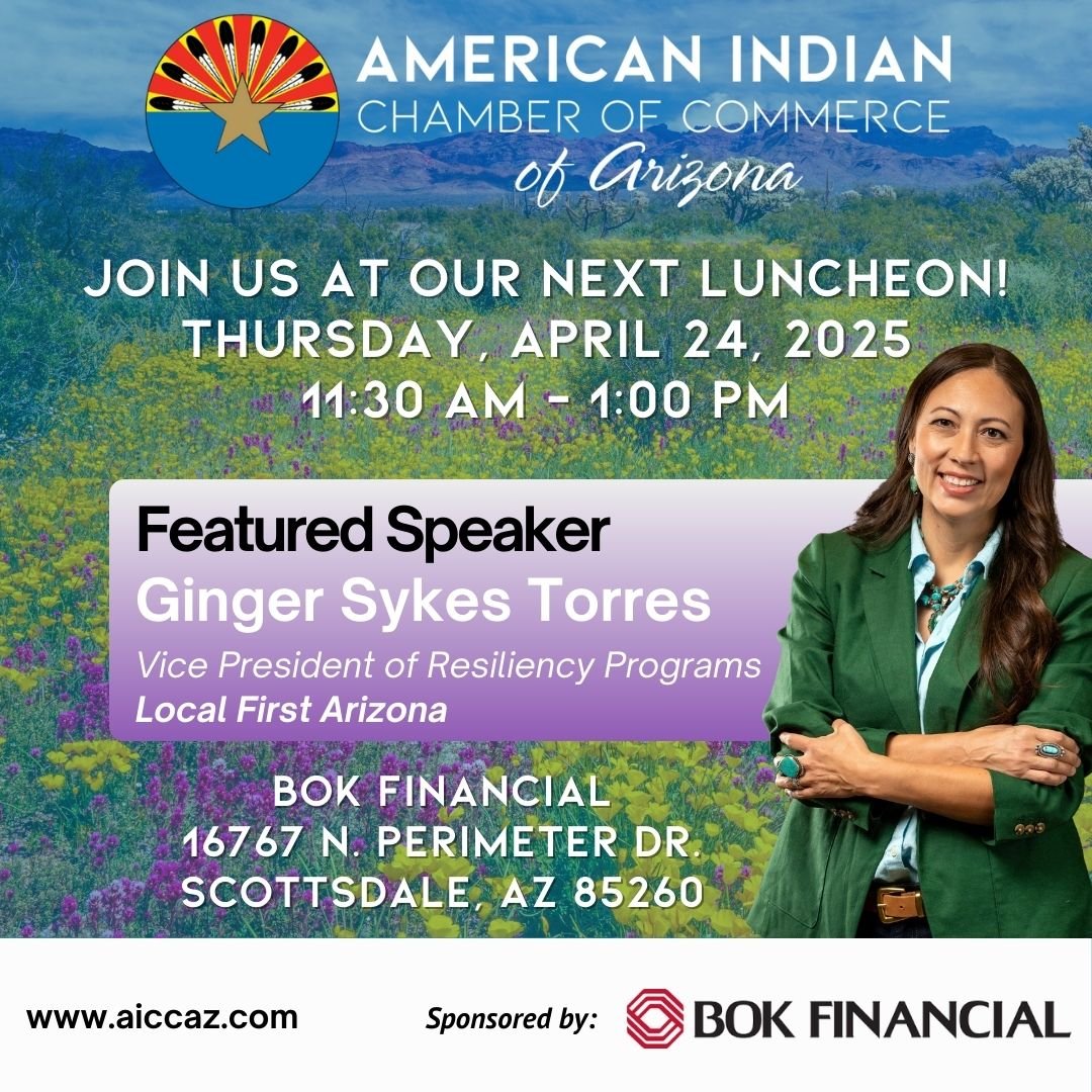 🌟 April Luncheon Announcement! 🌟

We&rsquo;re thrilled to announce our AICCAZ Featured April Luncheon Speaker &mdash; Ginger Sykes Torres, newly appointed Vice President of Resiliency Programs at Local First Arizona!

Ginger will share insights int