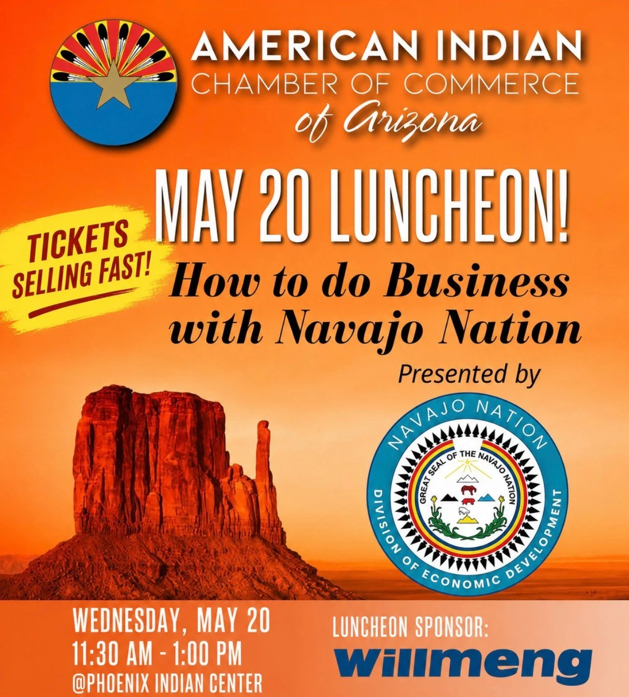 Don&rsquo;t miss out! Tickets for the AICCAZ May Luncheon are selling fast. Join us for an important discussion on &ldquo;How to Do Business with the Navajo Nation&rdquo; presented by the Navajo Nation Division of Economic Development.

📅 May 20, 20