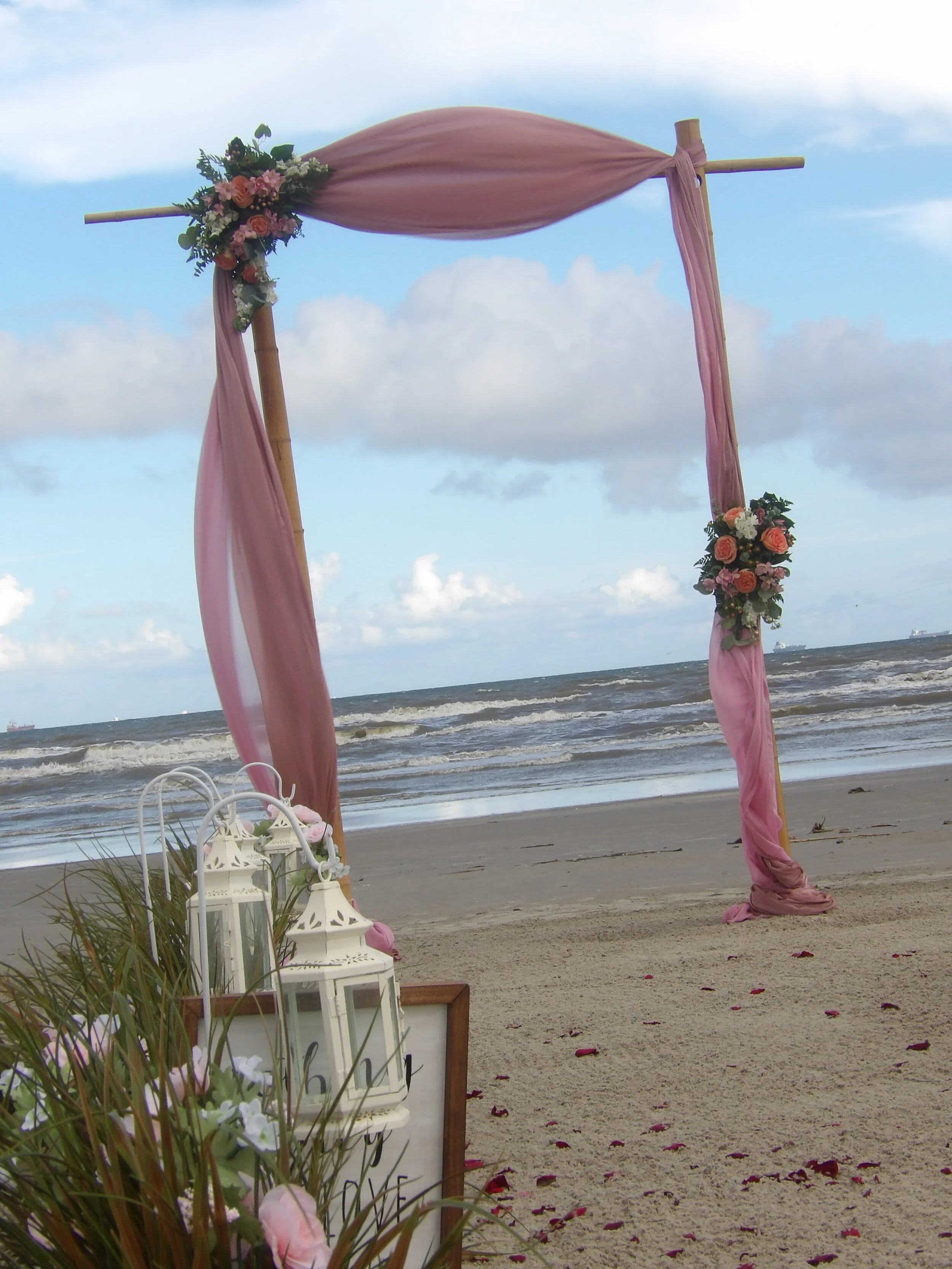 Our 2 Pole Bamboo Arch with 2 Fresh Floral Arrangements