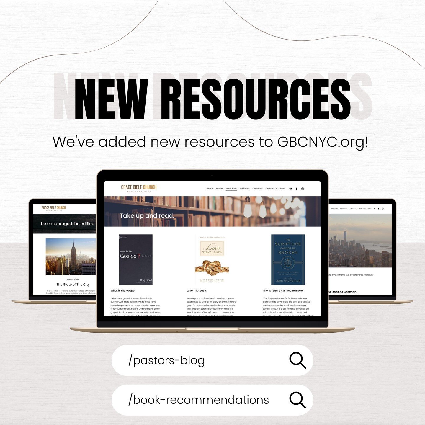 Check out our new resources:
Pastor's Blog: gbcnyc.org/pastors-blog

Book Recommendations: gbcnyc.org/book-recommendations