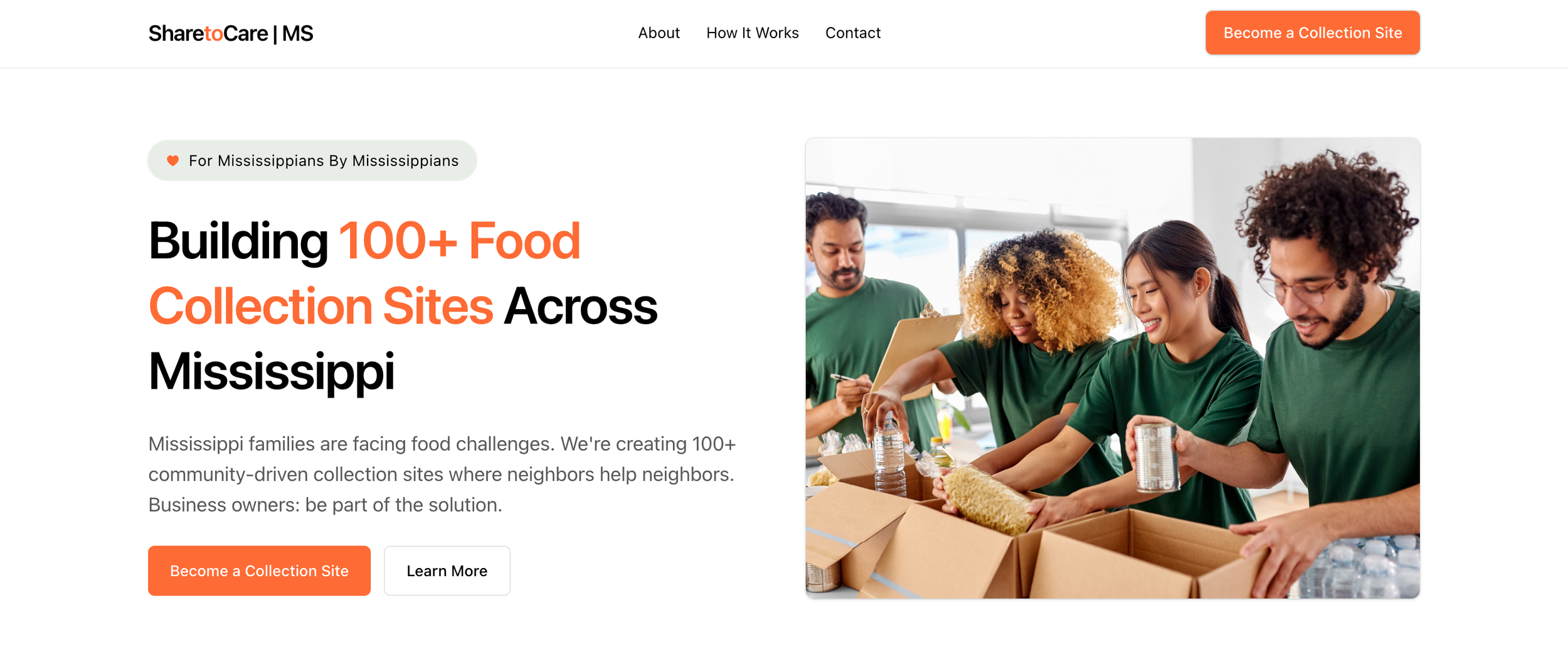 With Mississippi families facing food insecurities, I developed a site for local business who came together to build 100+ food collection sites for their neighbors.