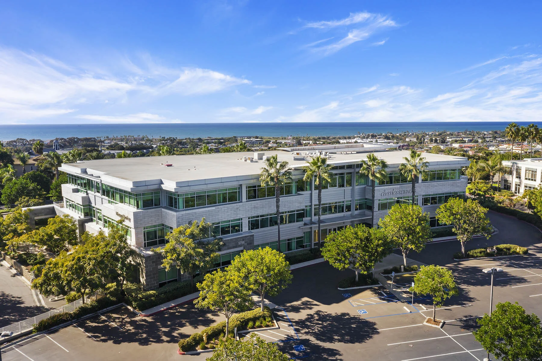 Aerial view with Pacific Ocean in the background