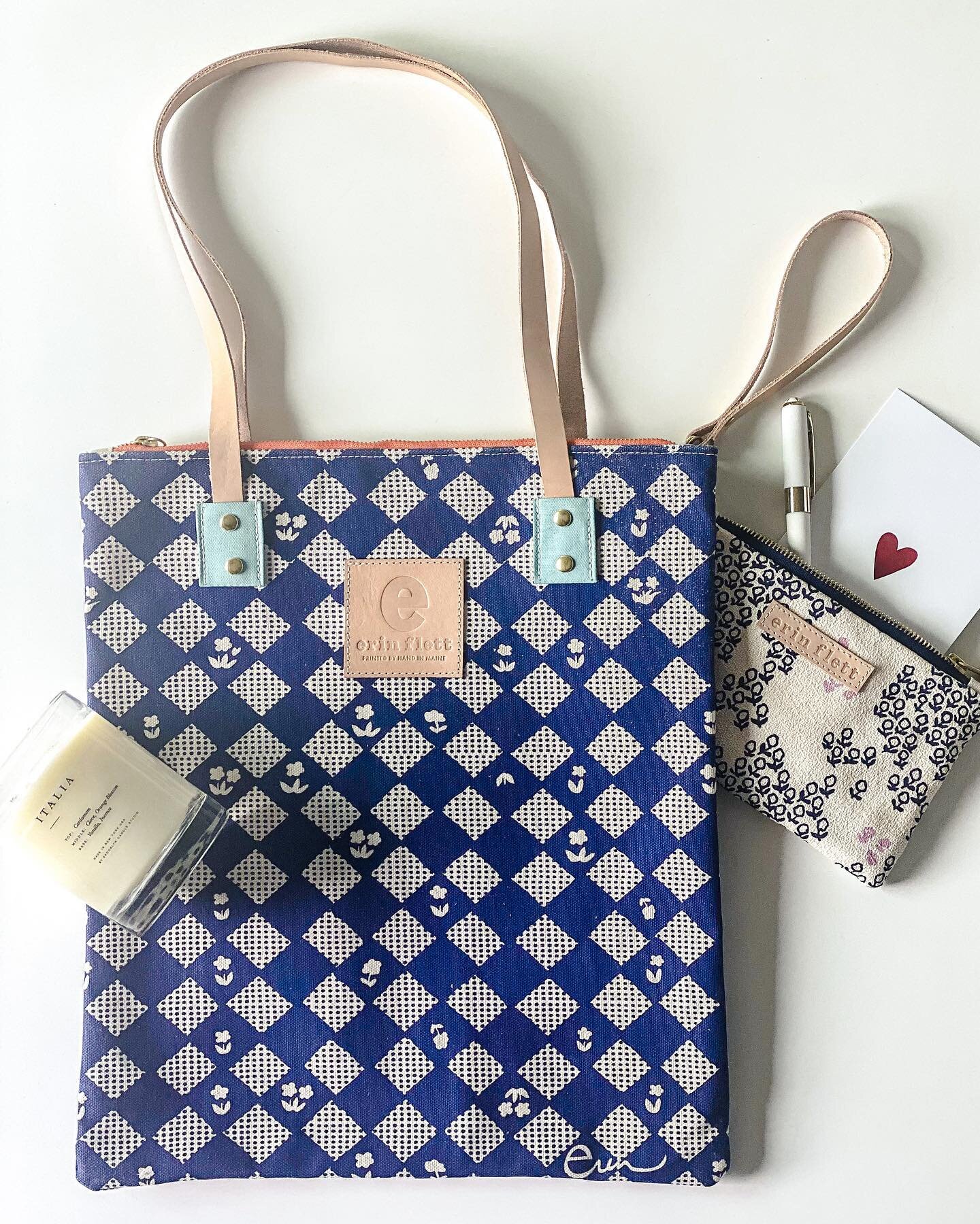 Handmade in Maine by @erinflett , we love this stylish tote and wristlet. One of many gift options for Mother&rsquo;s Day and graduation next weekend. 

Stop by during our shop hours to recharge a bit with a drink and shortbread or pastry, and take i