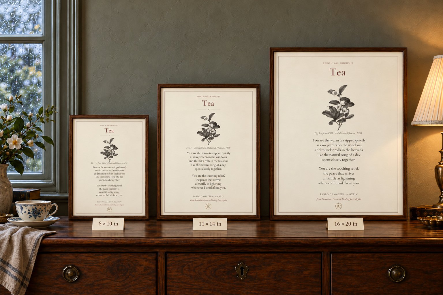 Tea print shown in 8×10, 11×14 and 16×20 sizes