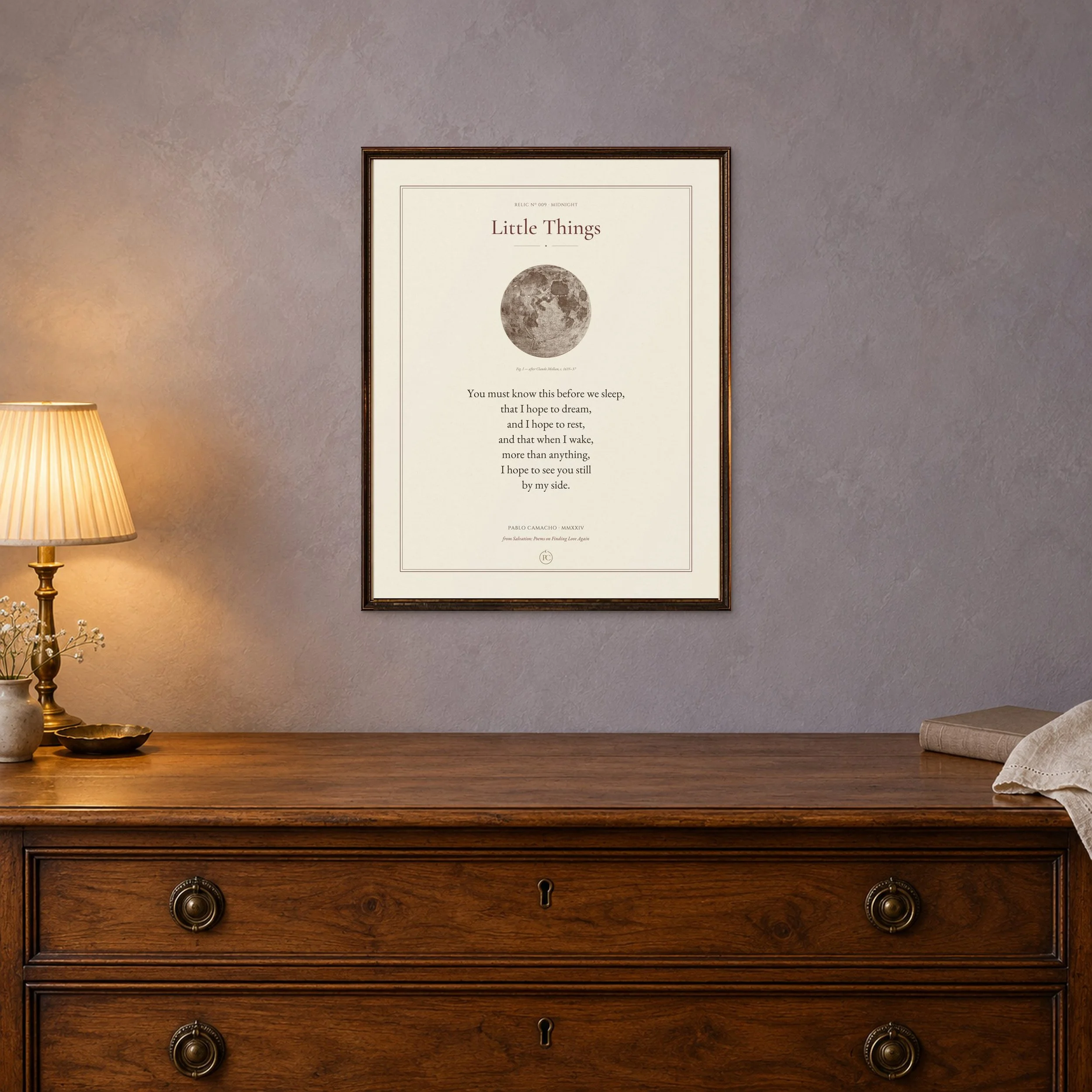 Little Things 11 × 14 poetry print in a dark wood frame
