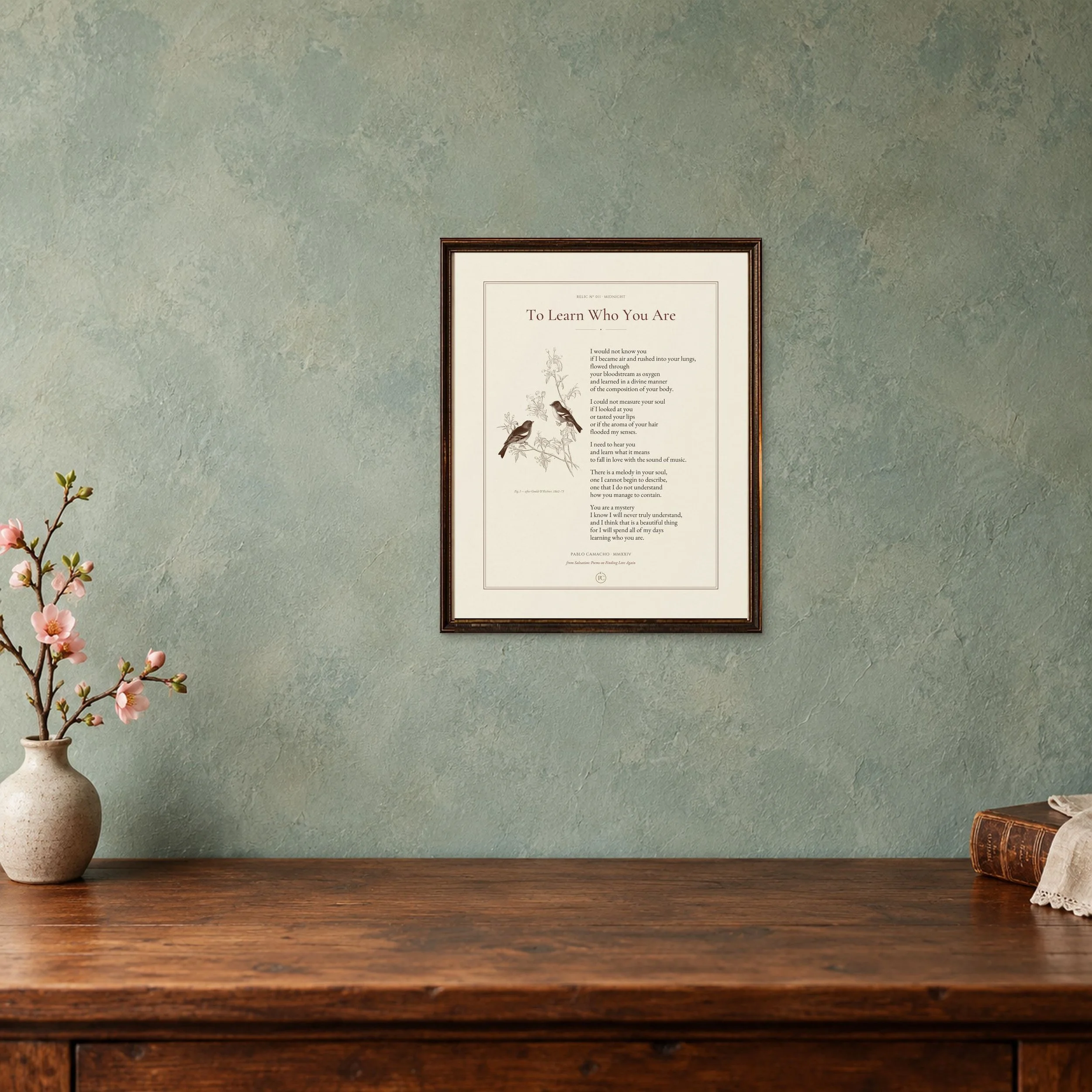 To Learn Who You Are 8 × 10 poetry print in a small antique frame