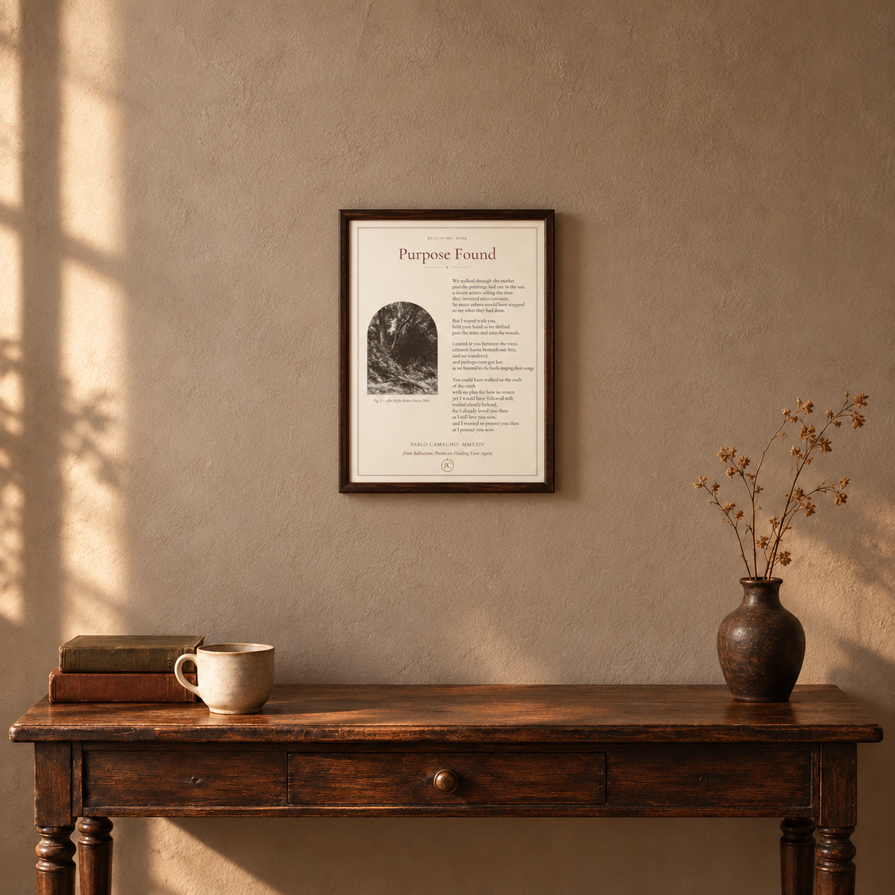 Small 8×10 Purpose Found print in soft dusk light