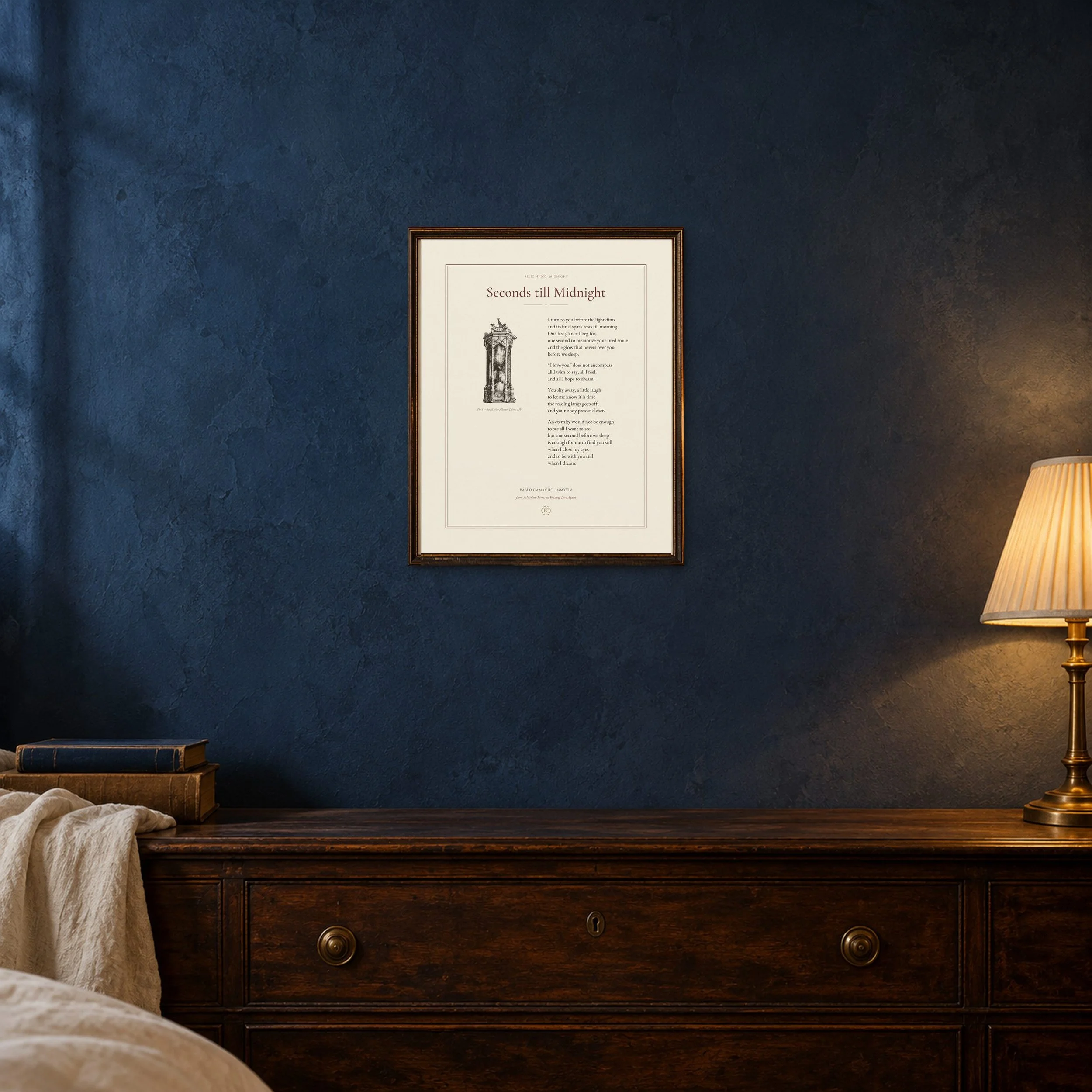 Seconds till Midnight 8 × 10 poetry print in a small antique frame
