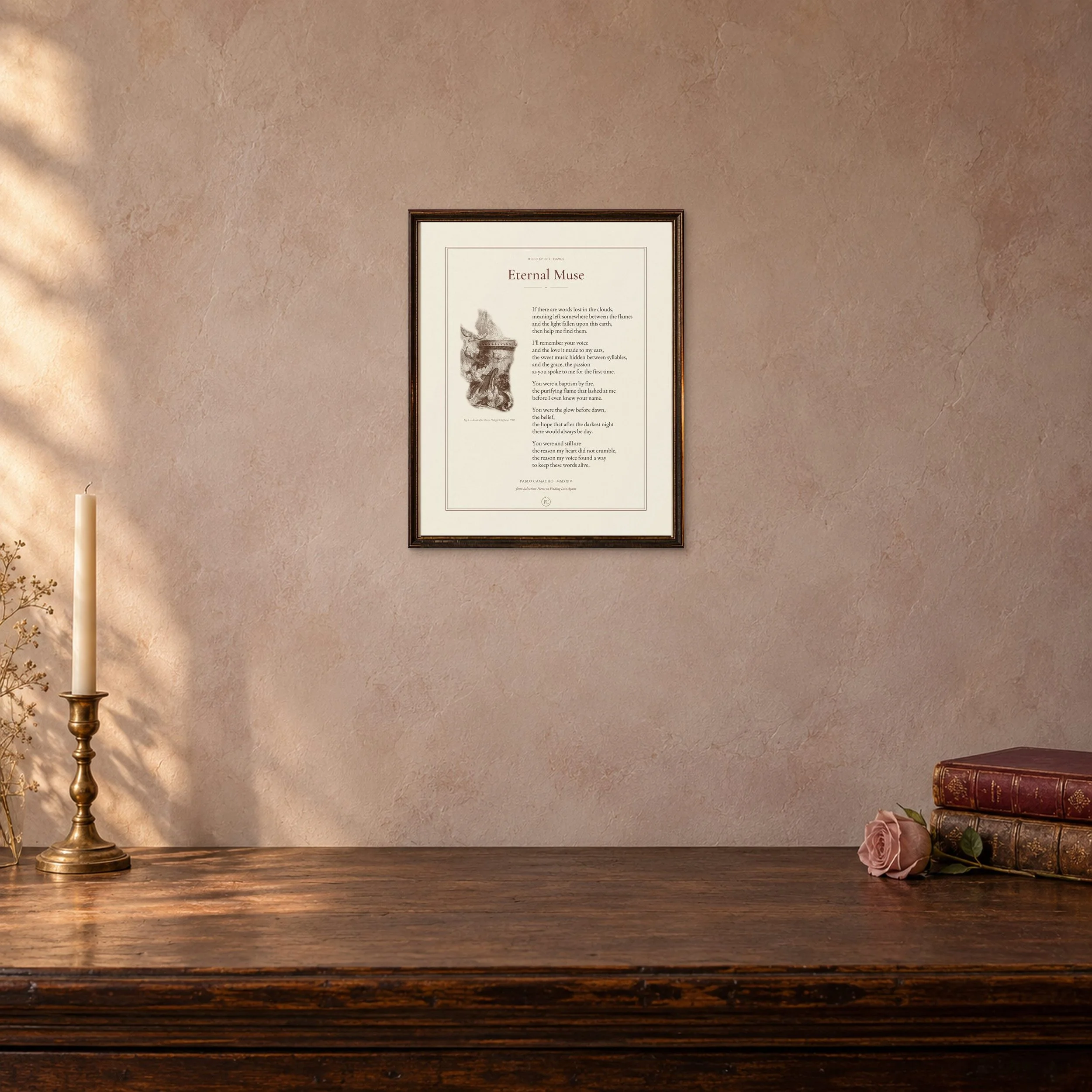 Eternal Muse 8 × 10 poetry print in a small antique frame