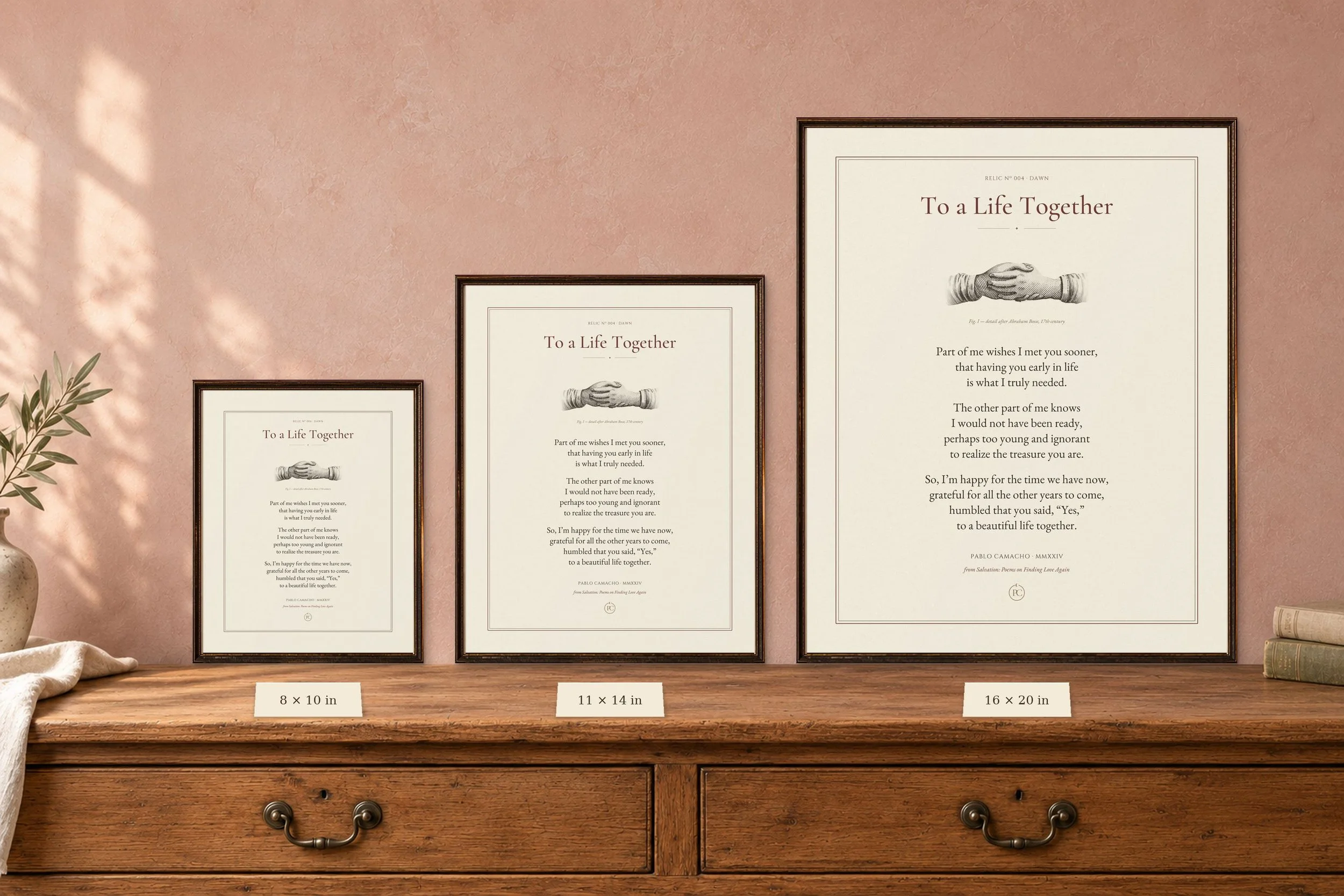 To a Life Together poetry print shown in 8 × 10, 11 × 14 and 16 × 20 sizes