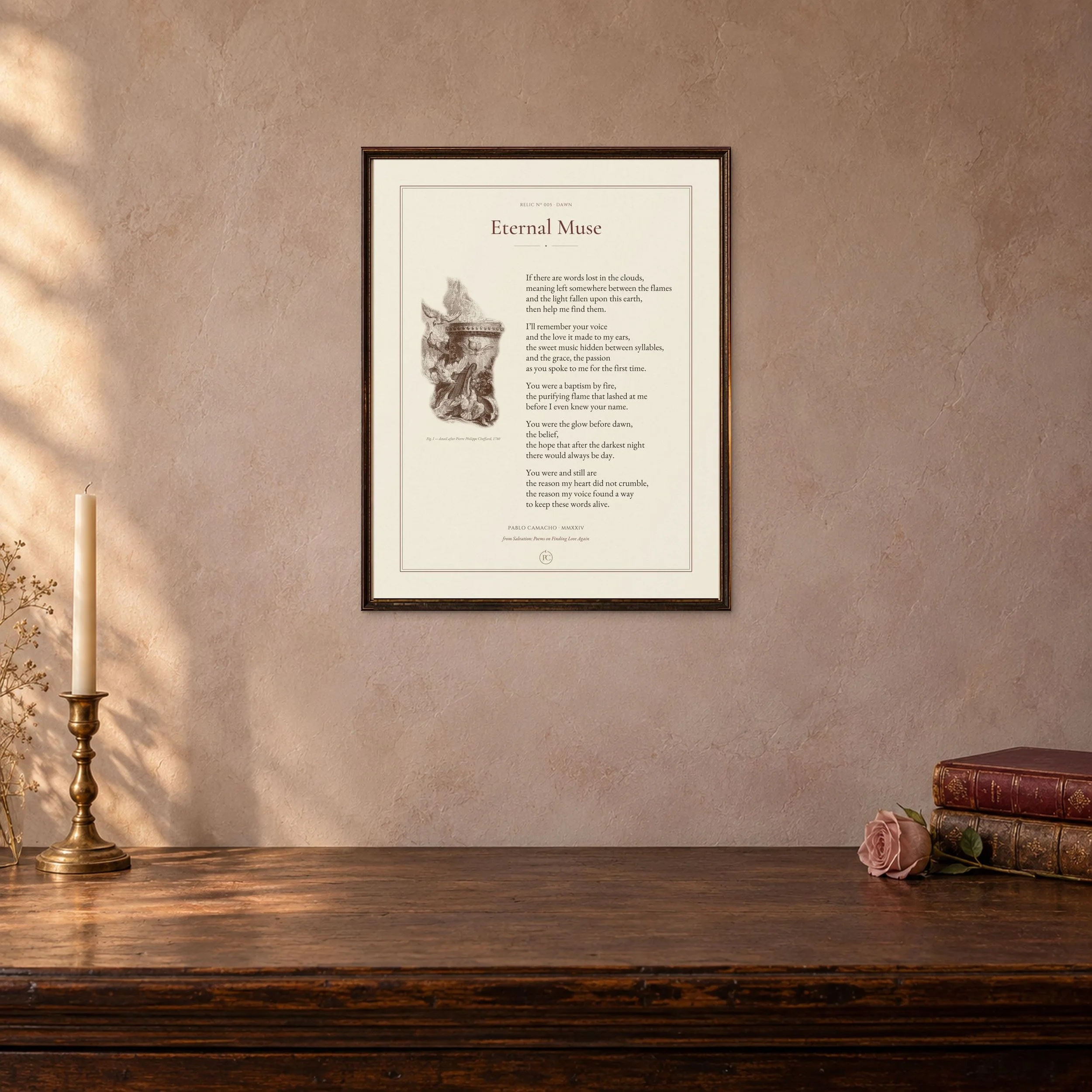 Eternal Muse 11 × 14 poetry print in a dark wood frame