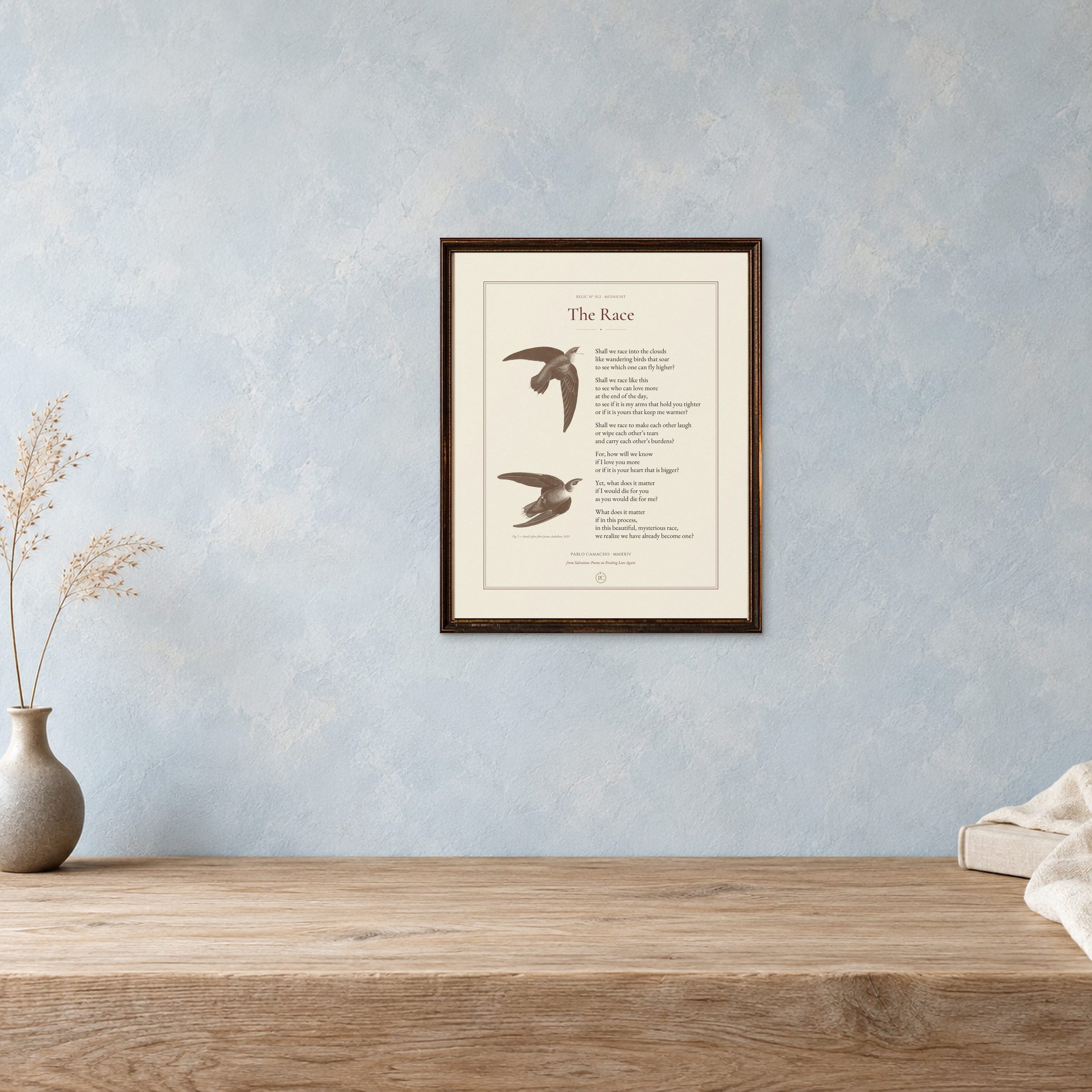 The Race 8 × 10 poetry print in a small antique frame