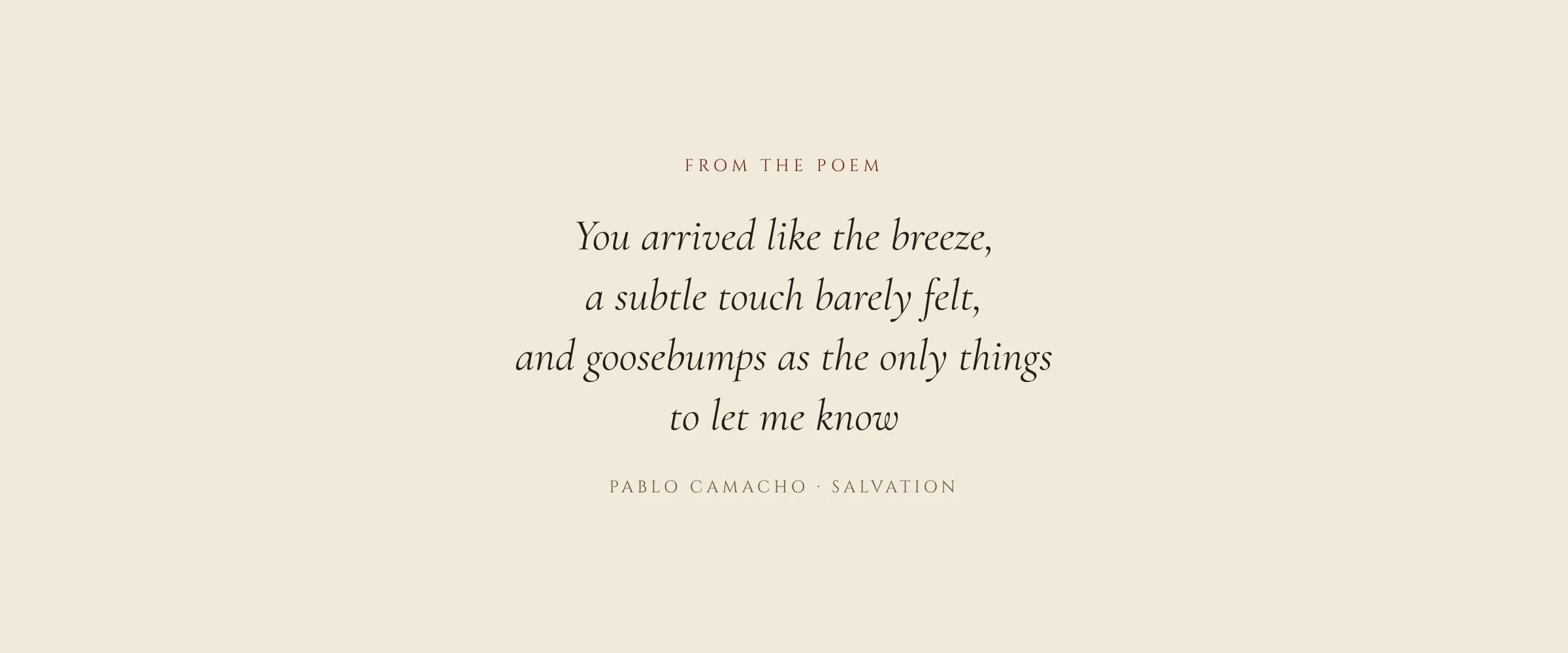 From the poem: You arrived like the breeze, a subtle touch barely felt, and goosebumps as the only things to let me know
