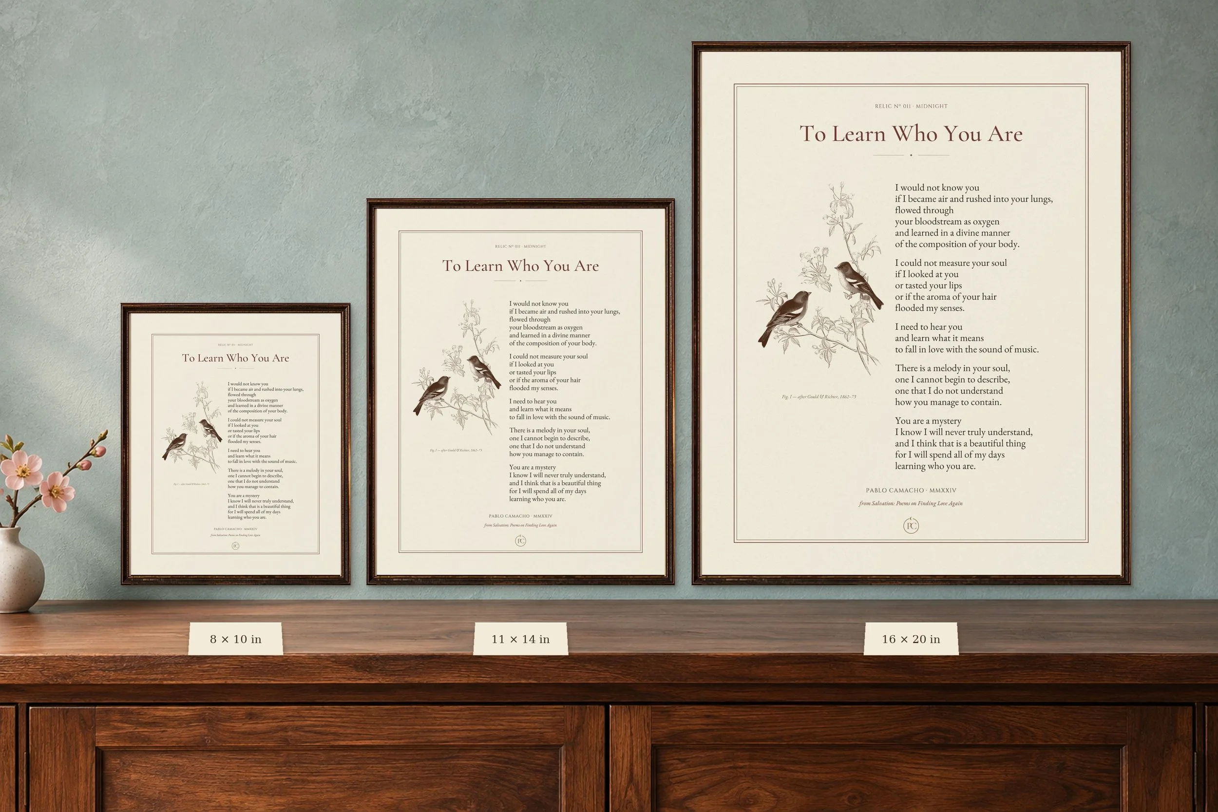 To Learn Who You Are poetry print shown in 8 × 10, 11 × 14 and 16 × 20 sizes