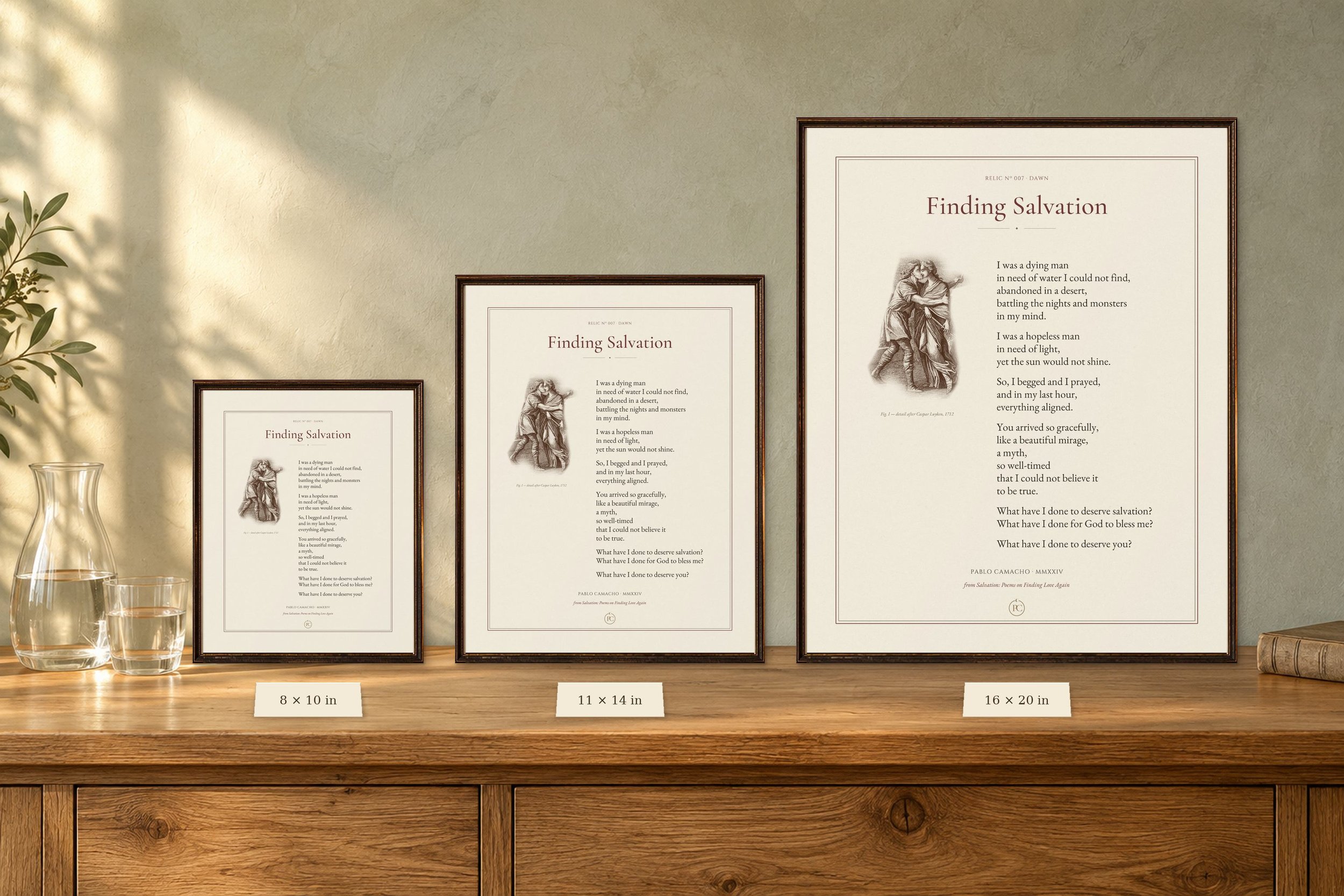 Finding Salvation poetry print shown in 8 × 10, 11 × 14 and 16 × 20 sizes