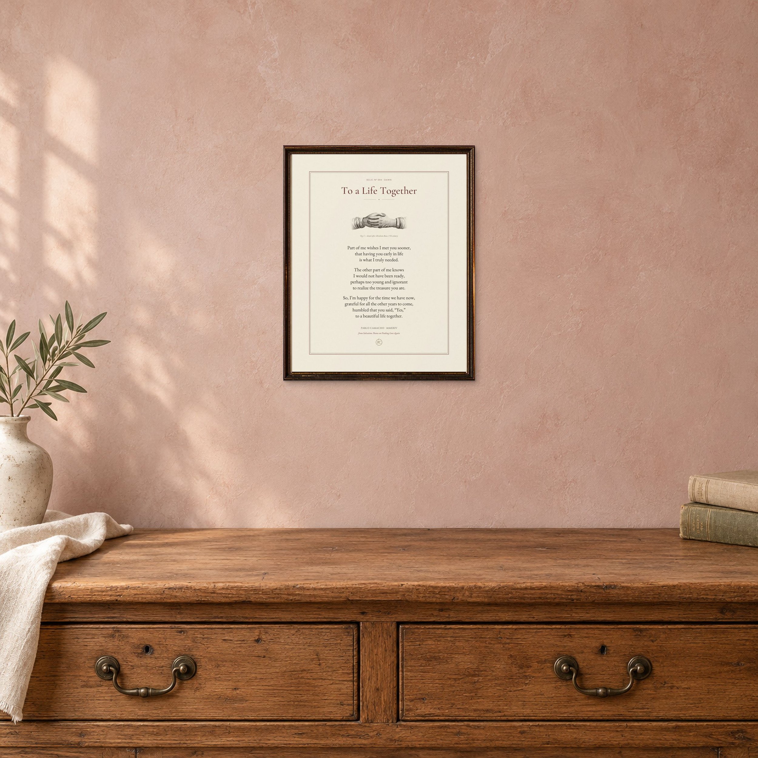 To a Life Together 8 × 10 poetry print in a small antique frame