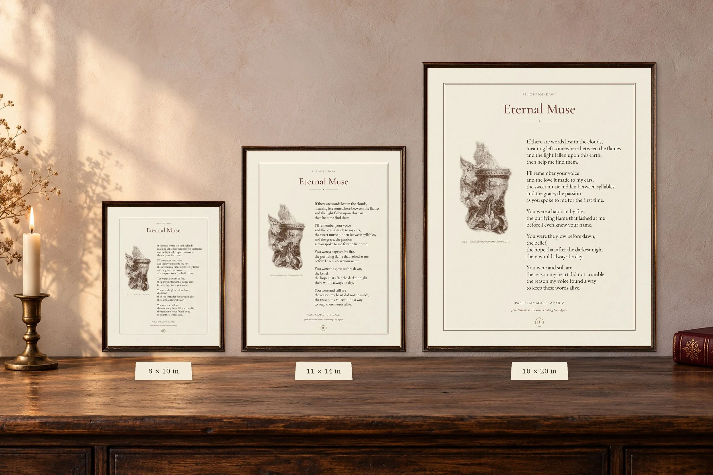 Eternal Muse poetry print shown in 8 × 10, 11 × 14 and 16 × 20 sizes
