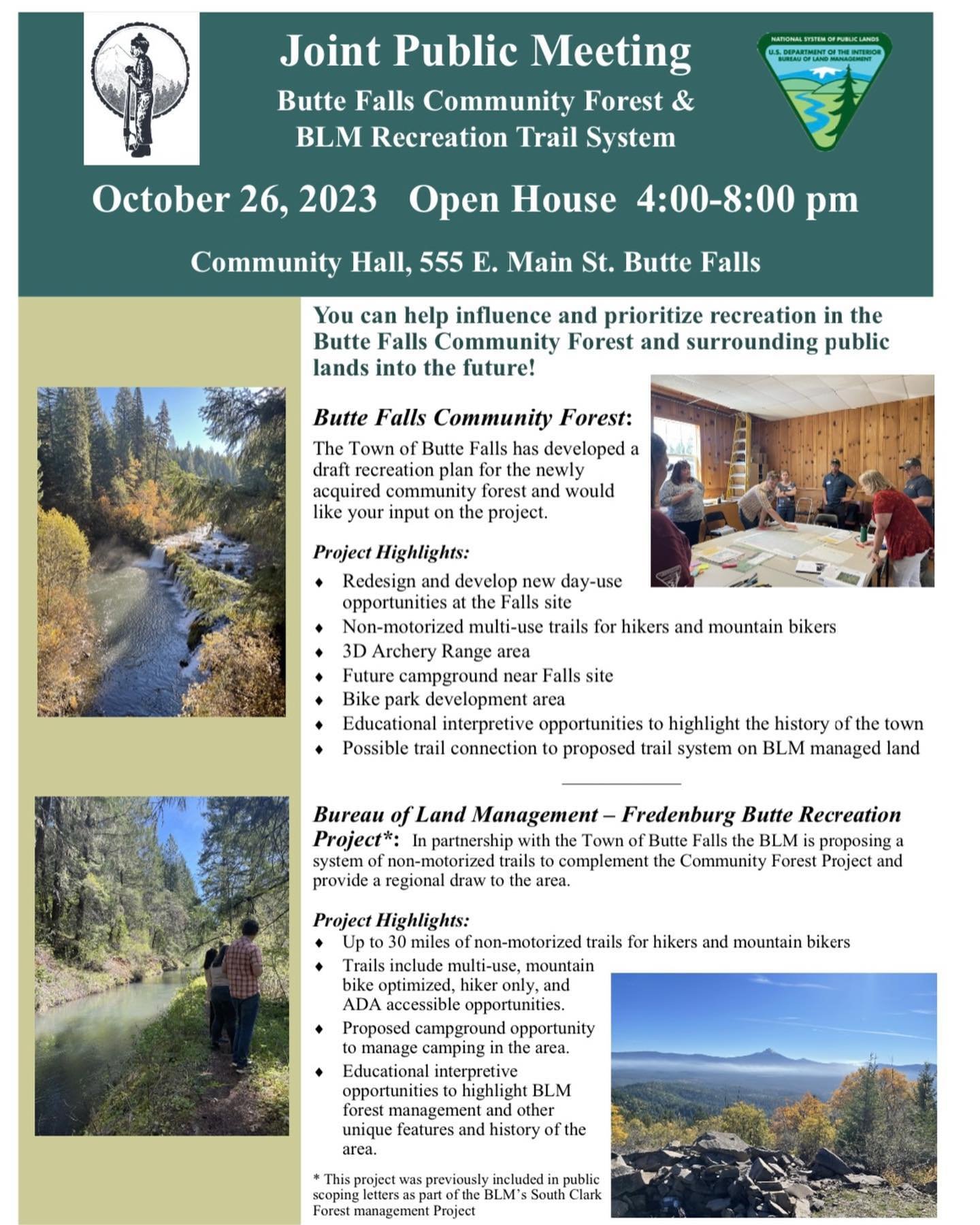 This THURSDAY there is a joint public meeting regarding the Butte Falls community forest and BLM trail system for those interested 

#publiclands #biketrails #buttefallsoregon