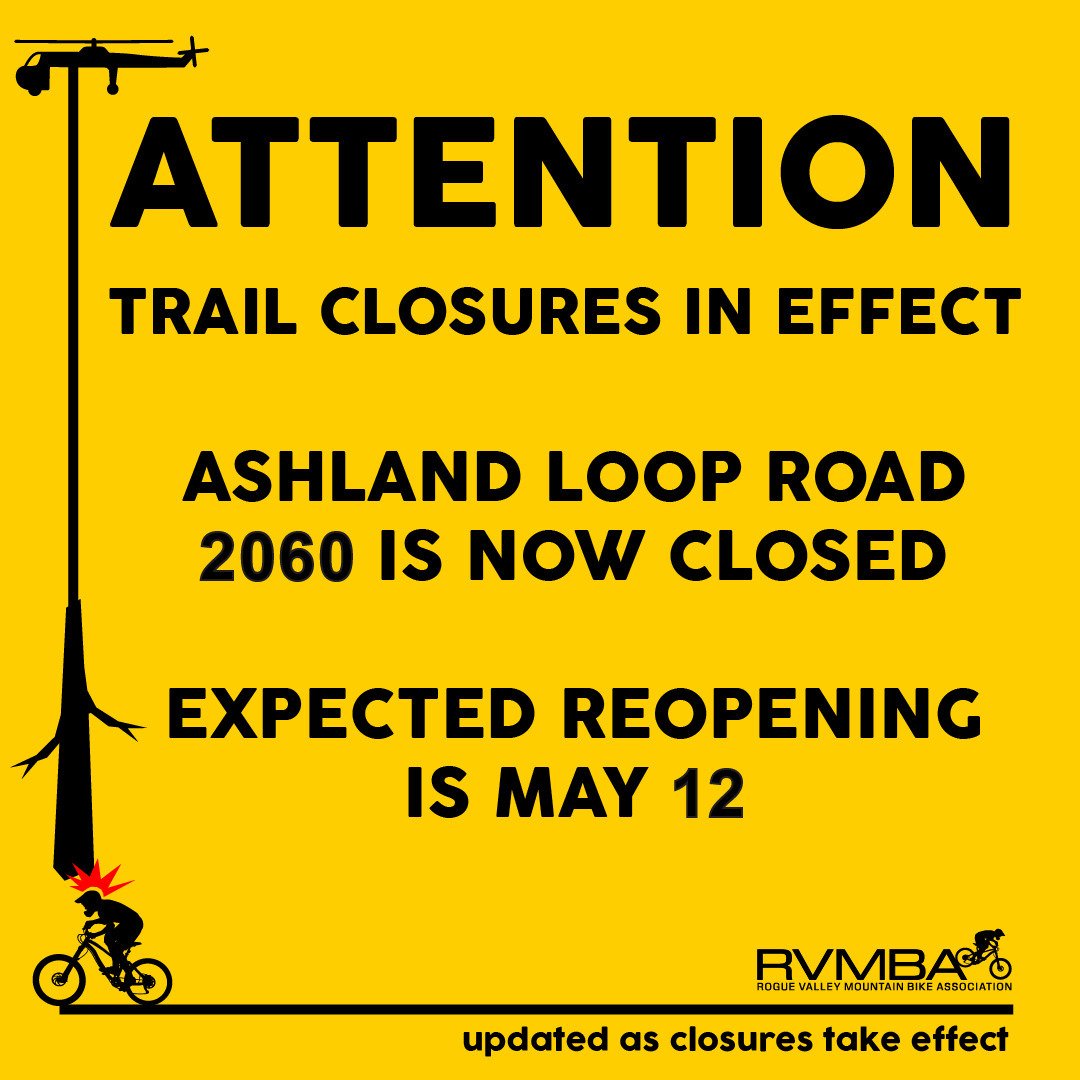 As of today, Ashland Loop Road 2060 up to White Rabbit trailhead parking lot is now closed. Expected reopening is May 12. Please stay away from the road and the lower trails during this time. Unless you want a tree dropped on your head!  Check the li