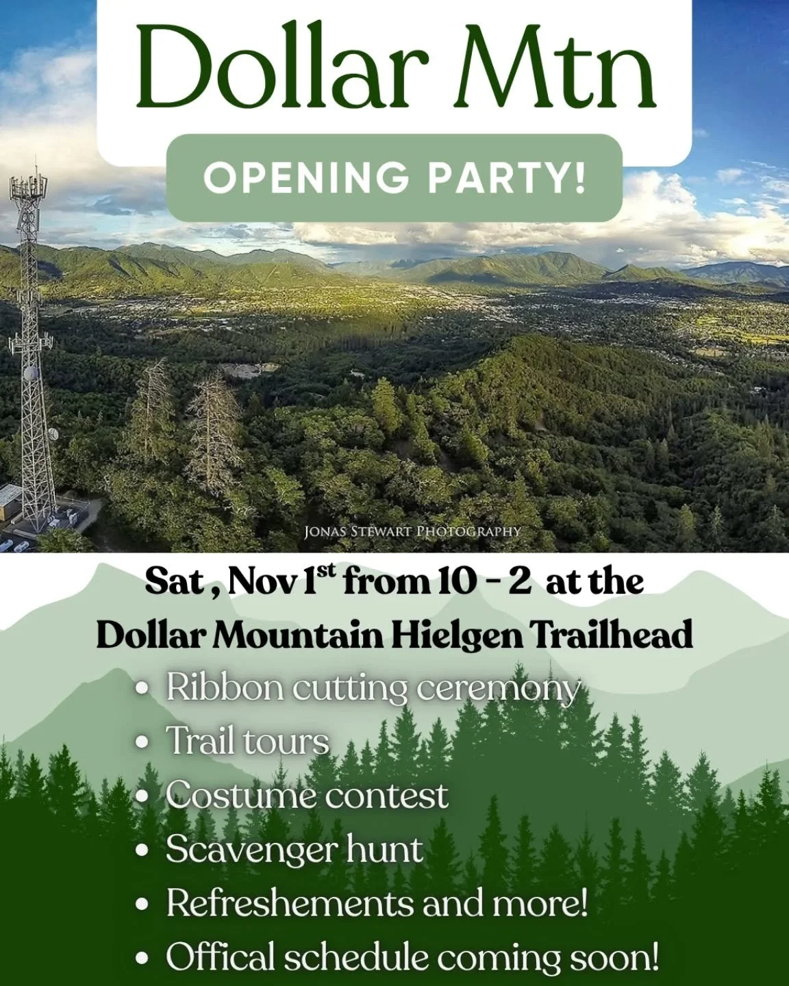 We are having an opening party on Nov 1st, mark your calendars! Don't miss out as we celebrate the official opening of the newly built Dollar Mountain trails in Grants Pass. It's gonna be an awesome day out on the mountain &mdash; bring your stoke an