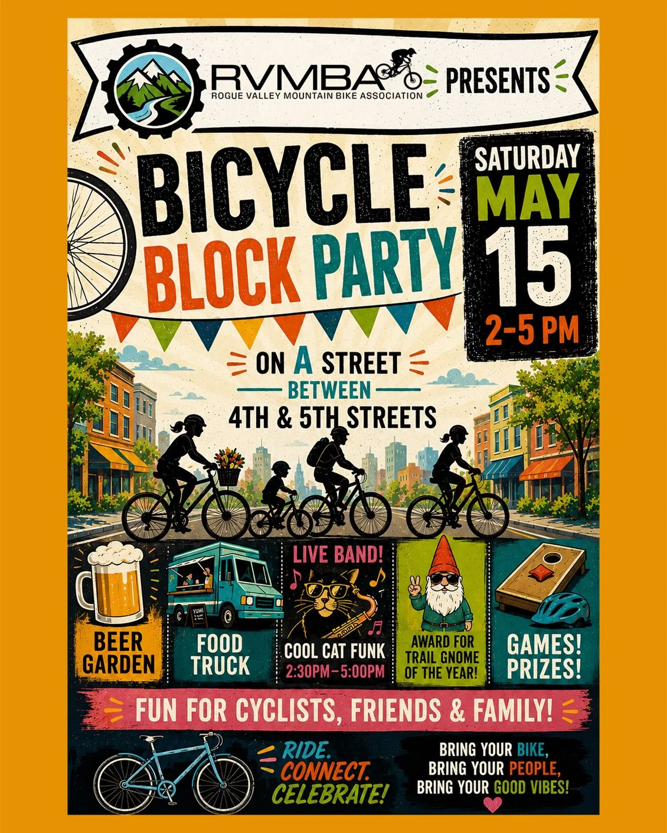 On SATURDAY, Join your friends in the MTB community as RVMBA co-presents the Bicycle Block Party with @piccadillycycles 

Where: A street, between Piccadilly and 1 block south 
Who: Cool Cat Funk goes from 2:30-5
What Else: Trail gnome of the year aw