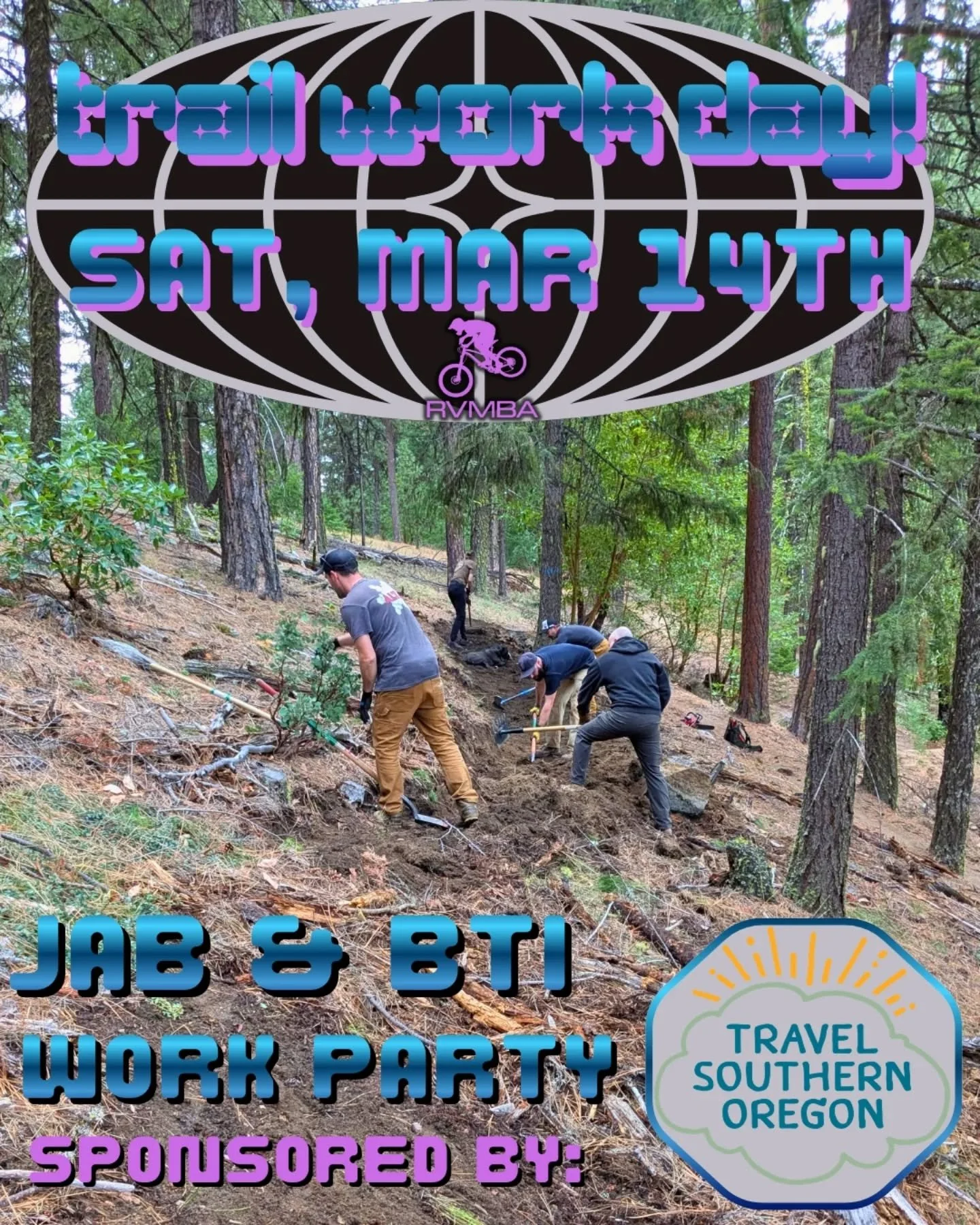 Sat, Mar 14 at 9am. Meet at the Quarry parking lot at the top of Lithia Park for our first trail work day of spring! We will be working on finishing up the Jab 2.5 rebuild and giving BTI some love! 

Special shout-out to @travelsouthernoregon for spo