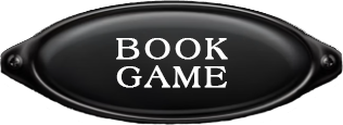 Black oval plaque with white text that reads 'Book Game'