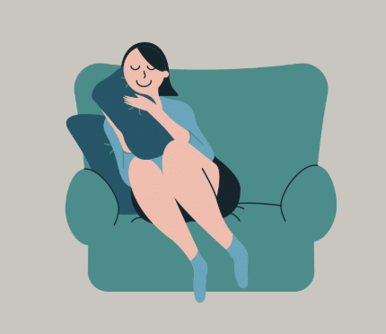 Graphic of a woman resting on a plush chair