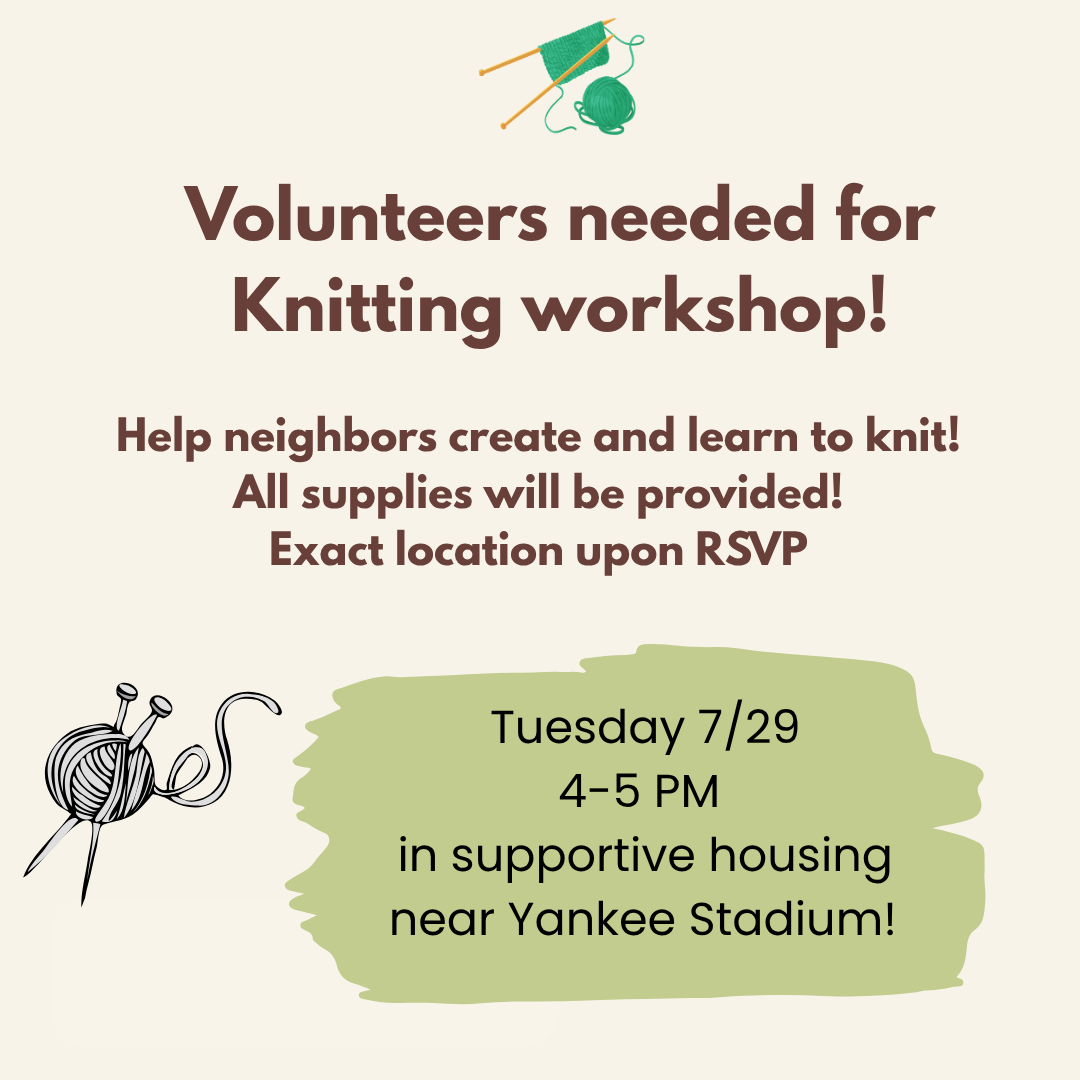 Help run knitting Workshops in the Bronx!