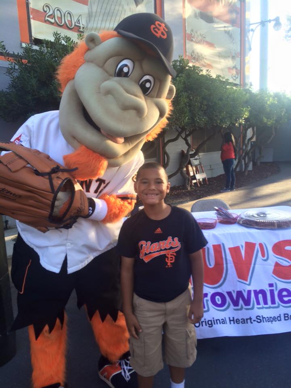 Gigante and fan at Luv's Brownies 20 year anniversary at San Jose Giants Excite Ballpark (Copy)