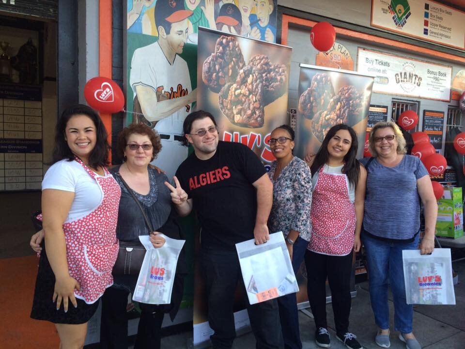 Happy people at Luv's Brownies 20 year anniversary at San Jose Giants Excite Ballpark (Copy)