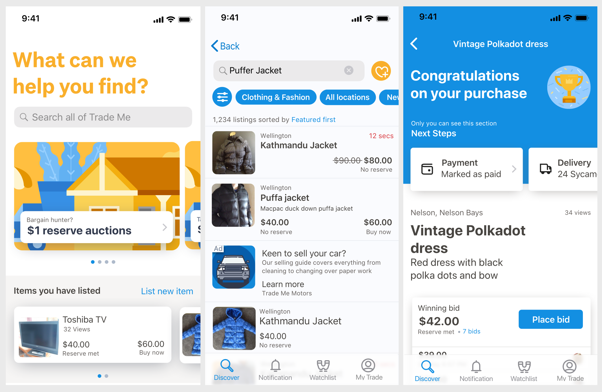 Top: Our Trade Me app.  Bottom: Our new bluesky vision
