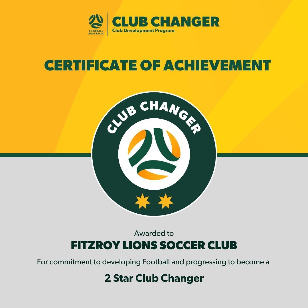 We&rsquo;ve achieved Star 2 status of the Club Changer Program. Making a difference on and off the field💪🦁. Just one more star to go! Perhaps @cityofyarra can help us get there by investing in George Knott Reserve 😉😉 

#FitzroyLionsSC #ForAnyoneF