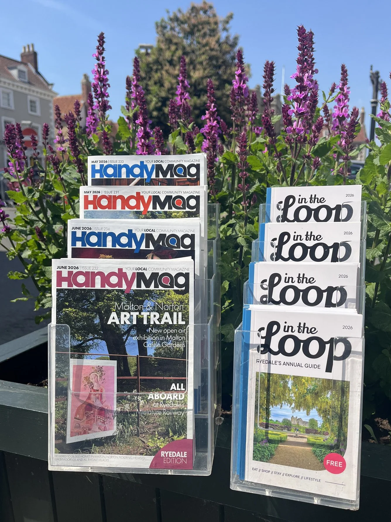 Magaizines such as the Handy Mag and "In the Loop" shown in the Market Place in Malton