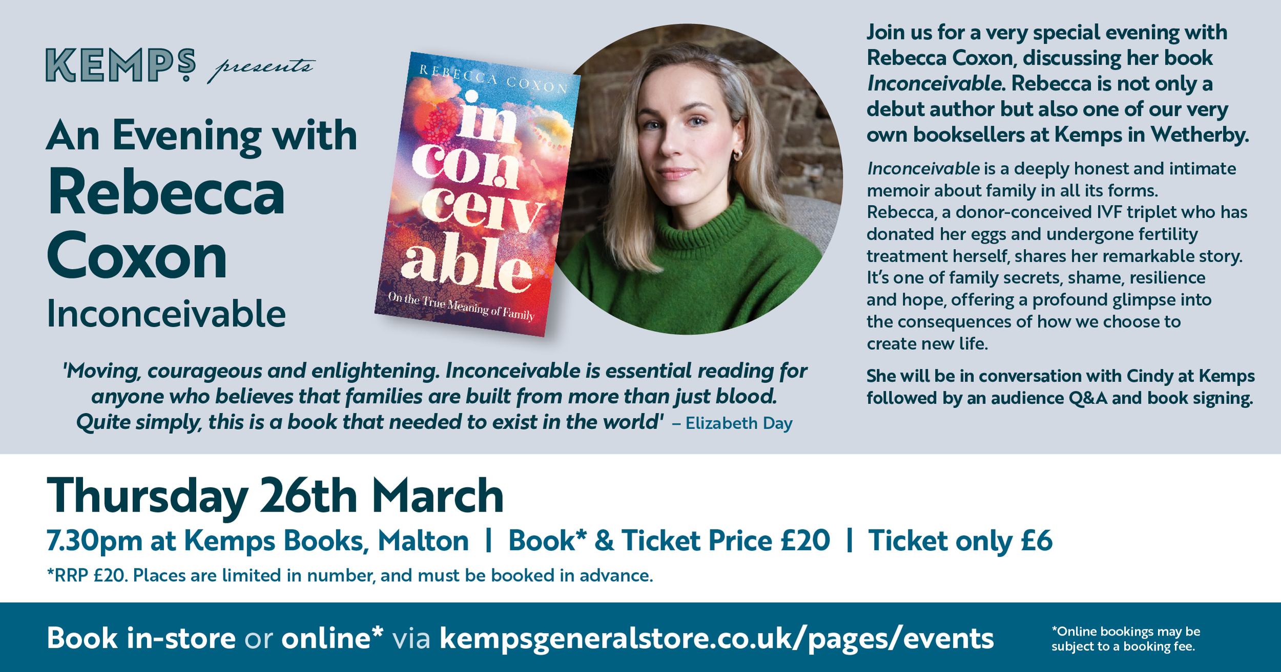 Kemps presents: An Evening with Author Rebecca Coxon